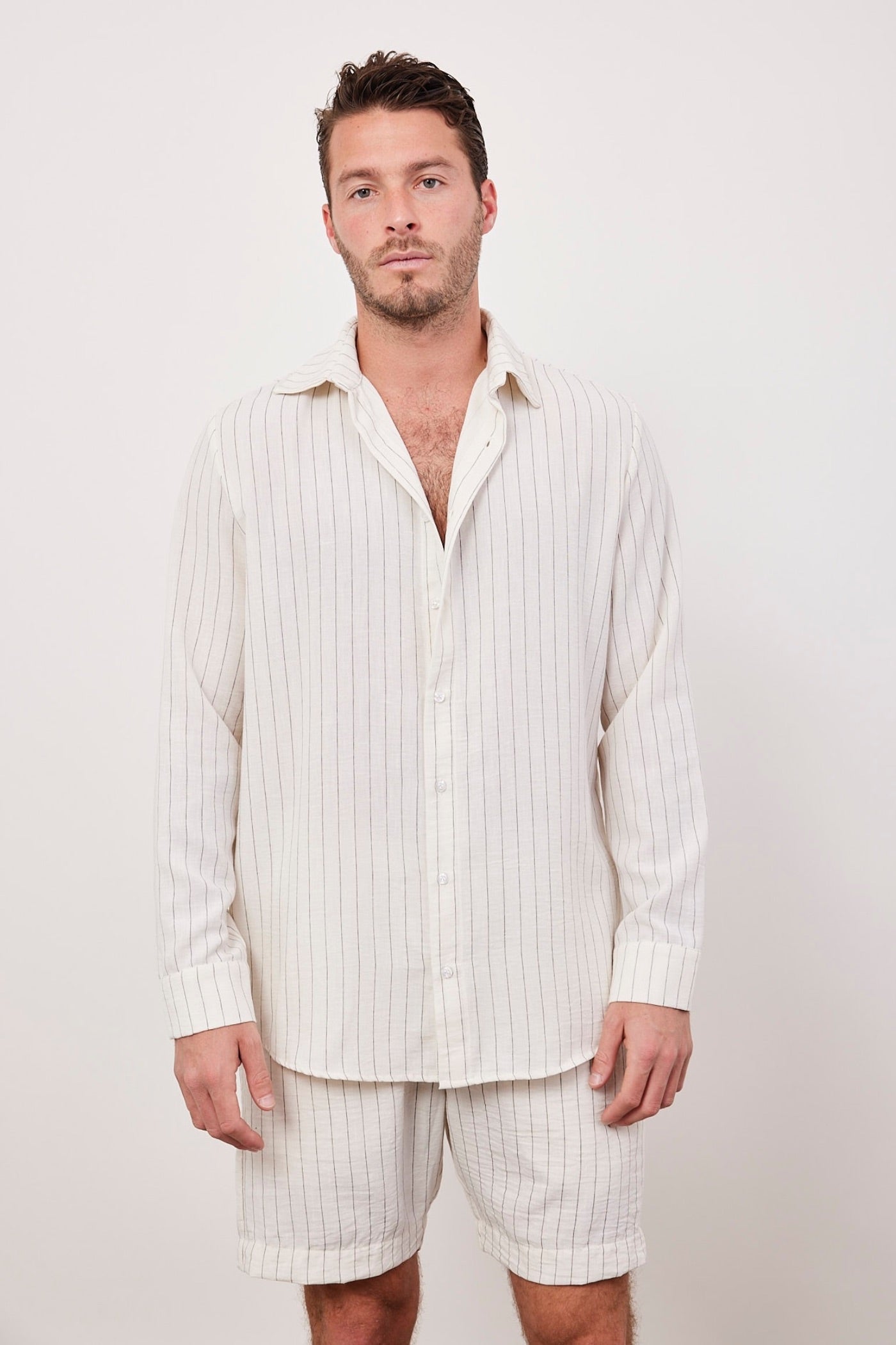 חולצה מכופתרת בטקסטורה בשילוב פשתן - ITAY BRANDS