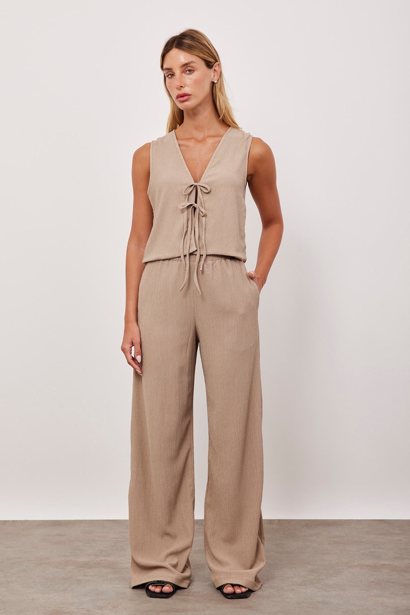 מכנסיים ארוכים בטקסטורה עם גומי - ITAY BRANDS