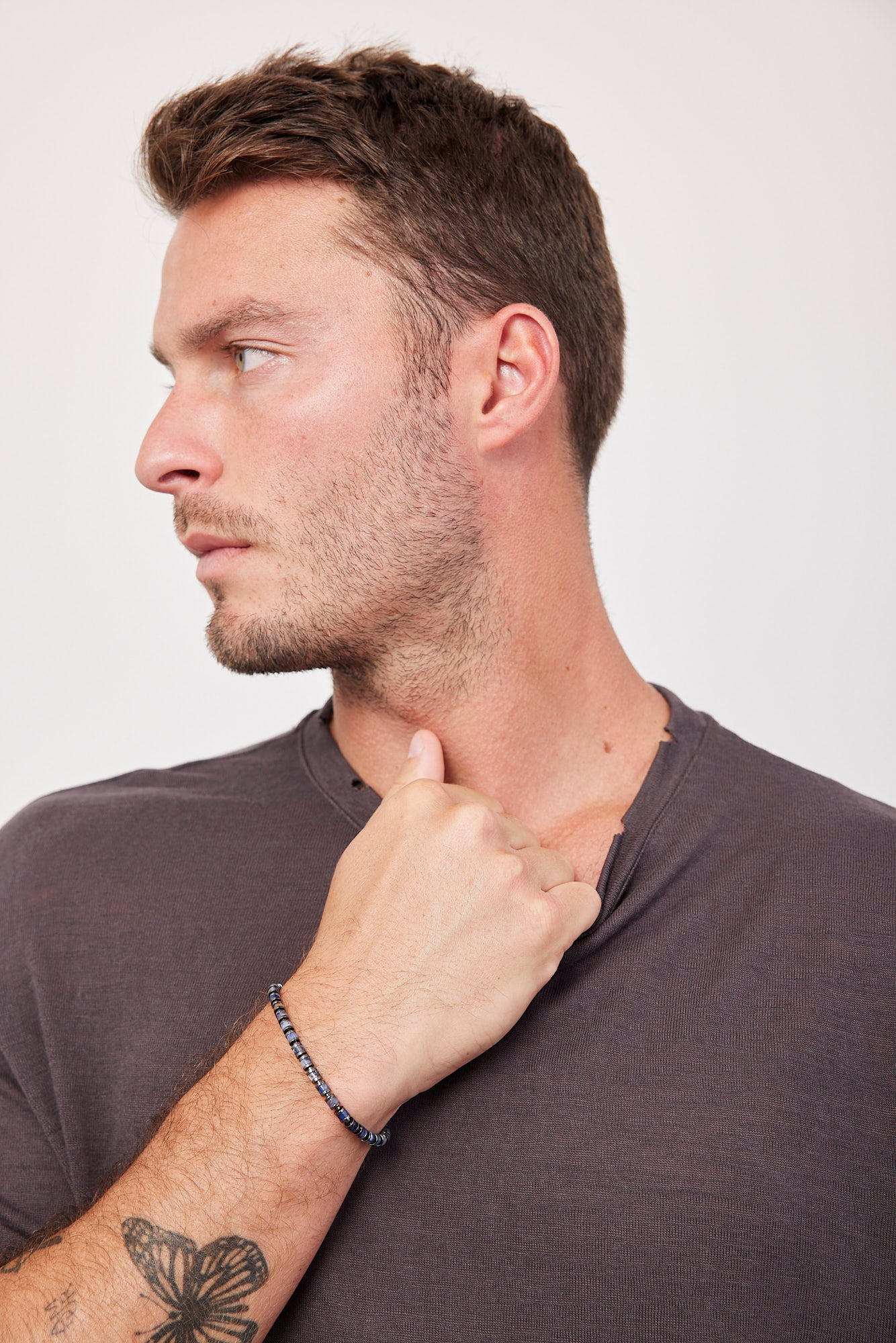 צמיד אבני חן טבעיות בשילוב סטיינלס סטיל - ITAY BRANDS