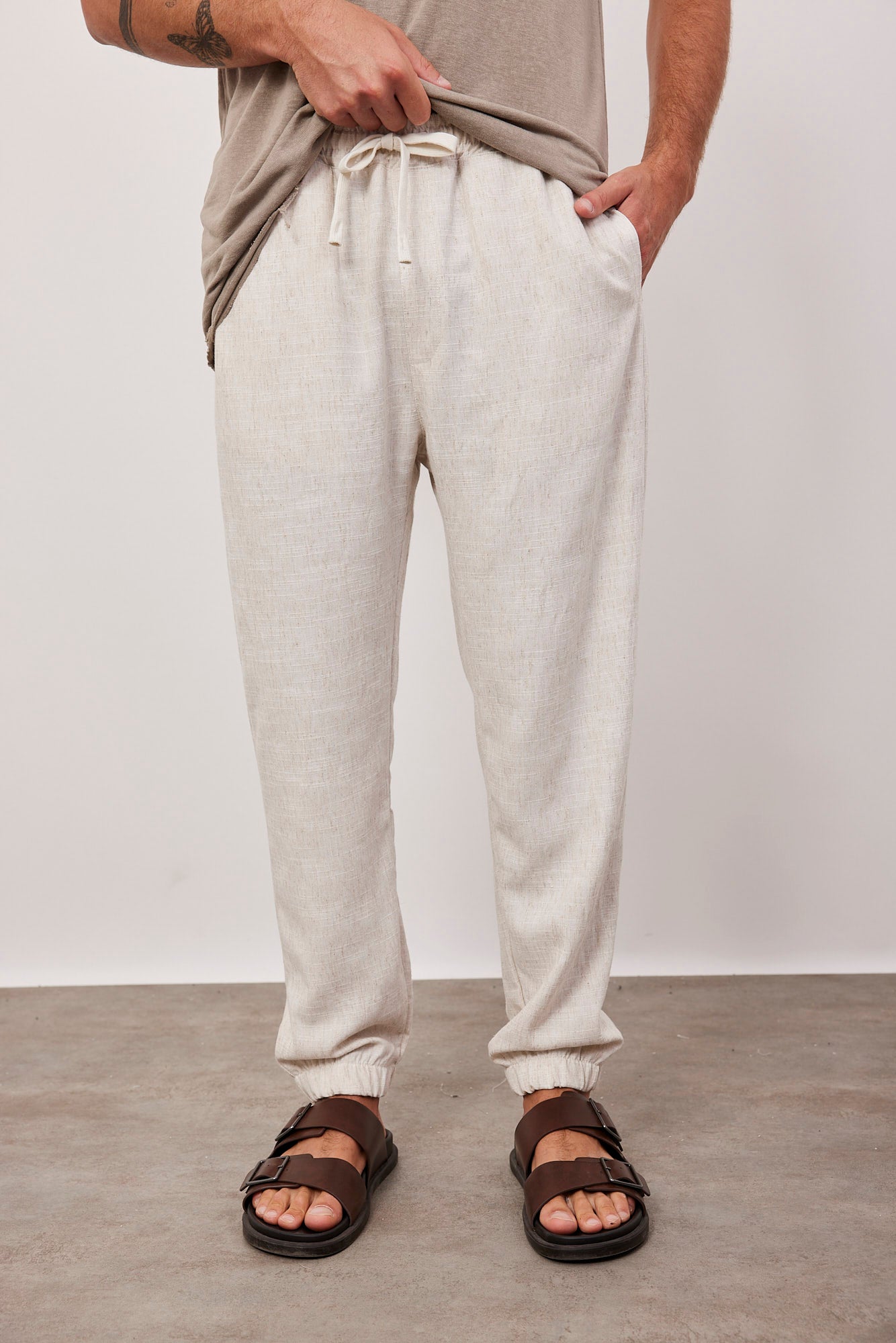 מכנסיים בשילוב פשתן עם גומי - ITAY BRANDS