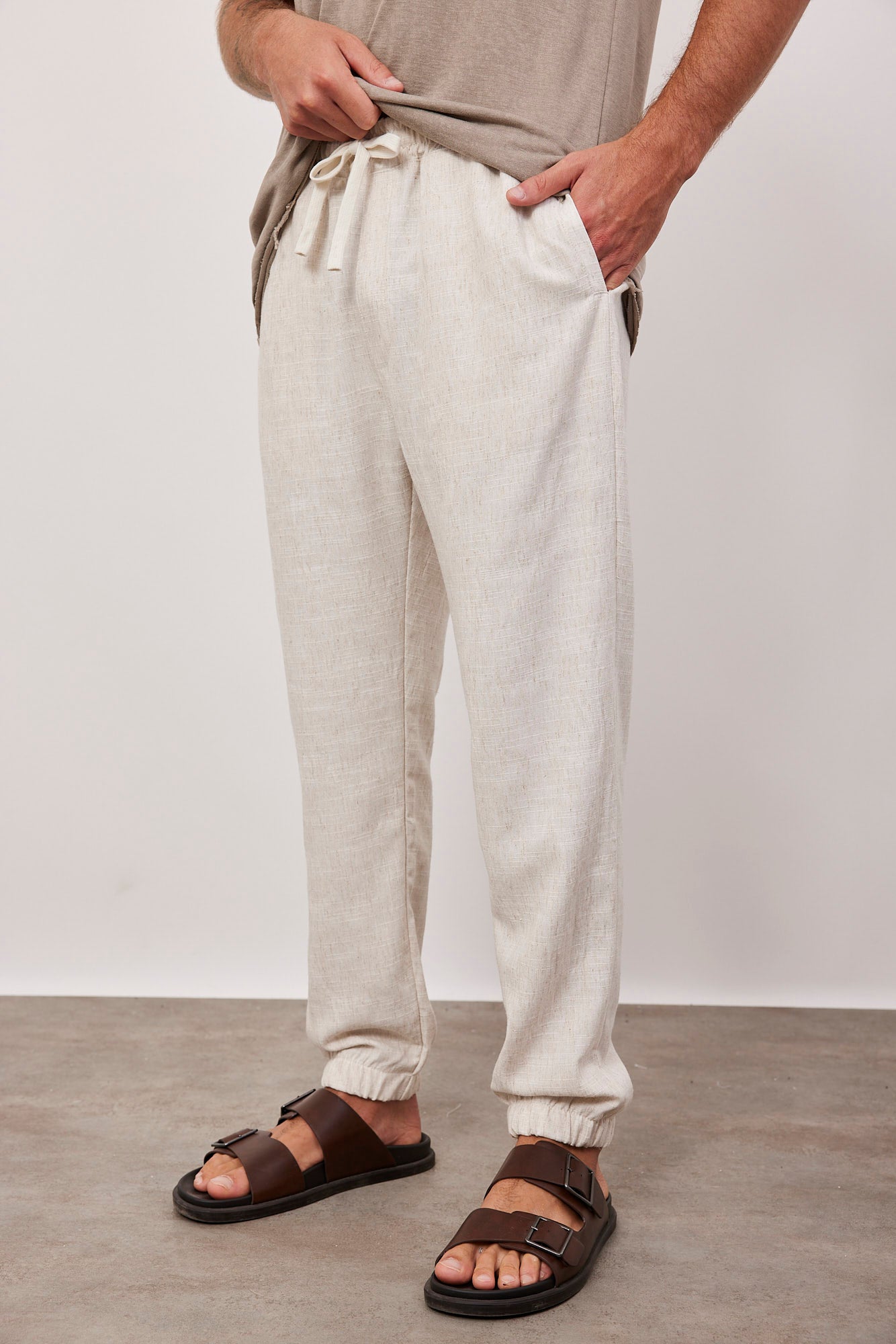 מכנסיים בשילוב פשתן עם גומי - ITAY BRANDS