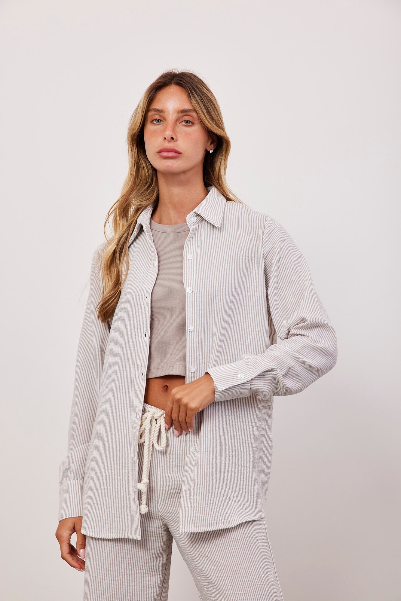 חולצת פסים מכופתרת ארוכה - ITAY BRANDS