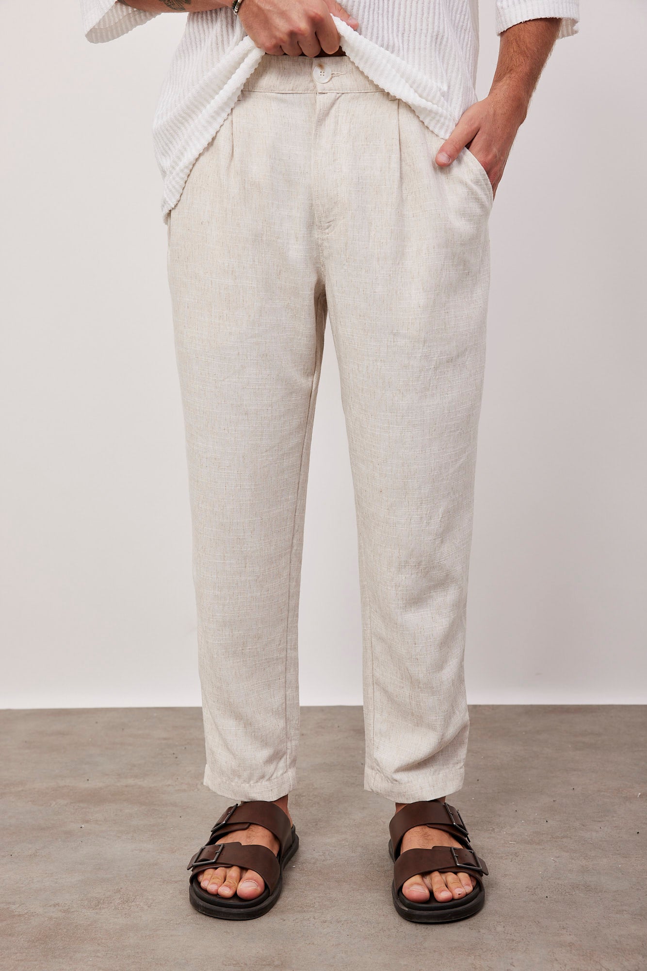 מכנסיים מחוייטים בשילוב פשתן - ITAY BRANDS