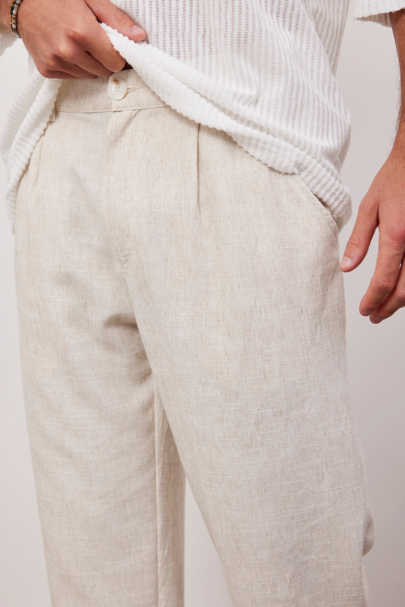 מכנסיים מחוייטים בשילוב פשתן - ITAY BRANDS