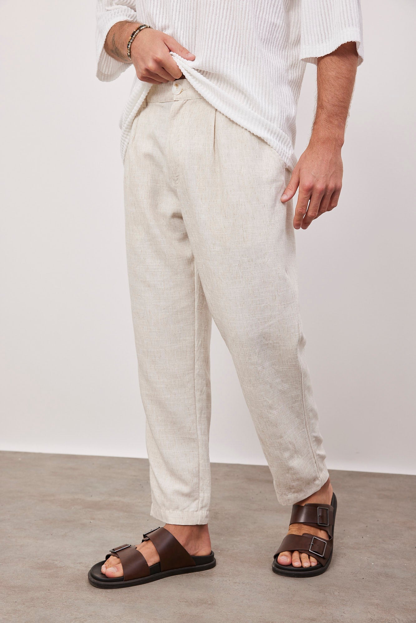 מכנסיים מחוייטים בשילוב פשתן - ITAY BRANDS