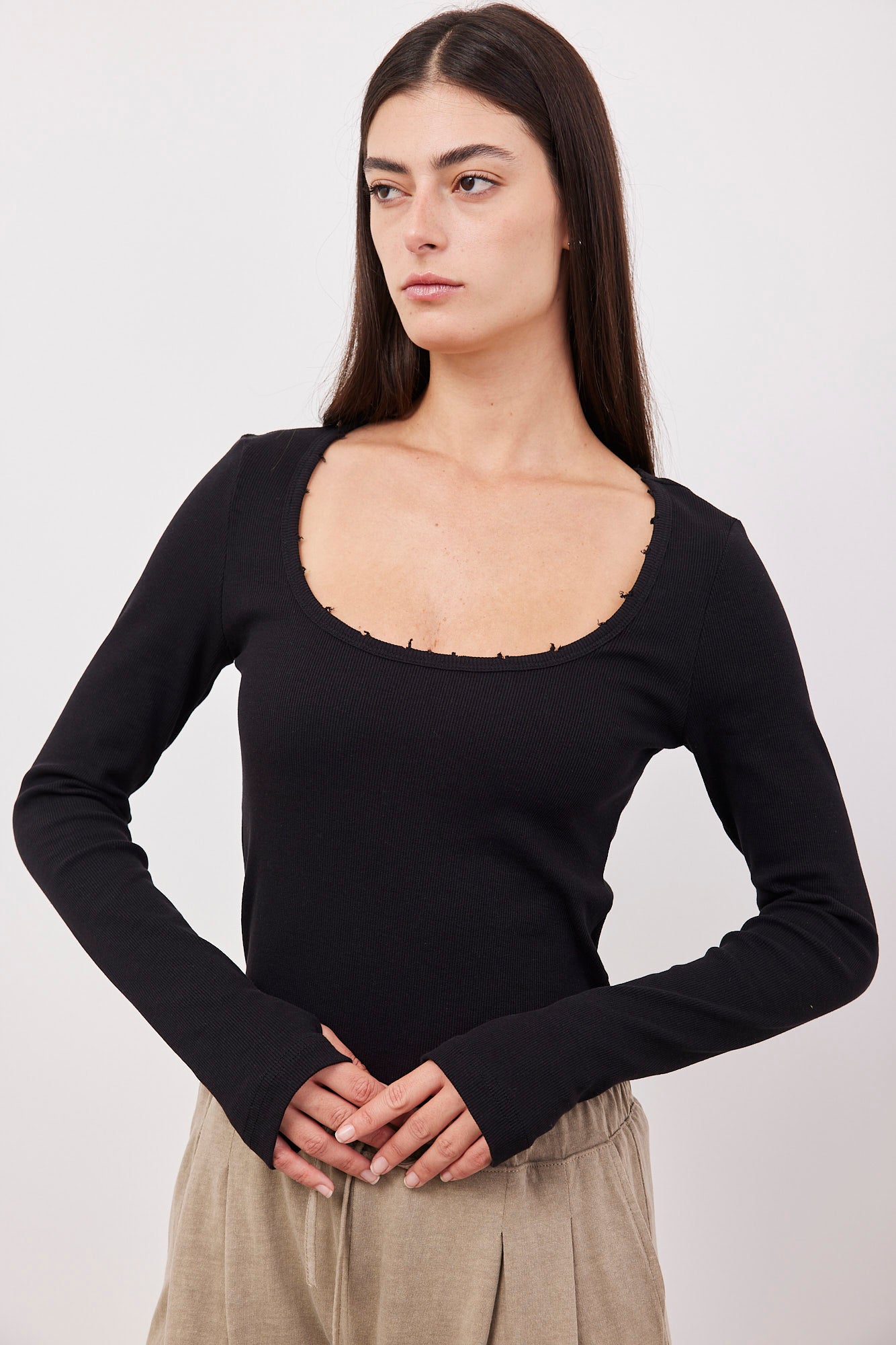 חולצת ריב ארוכה בשילוב קרעים - ITAY BRANDS