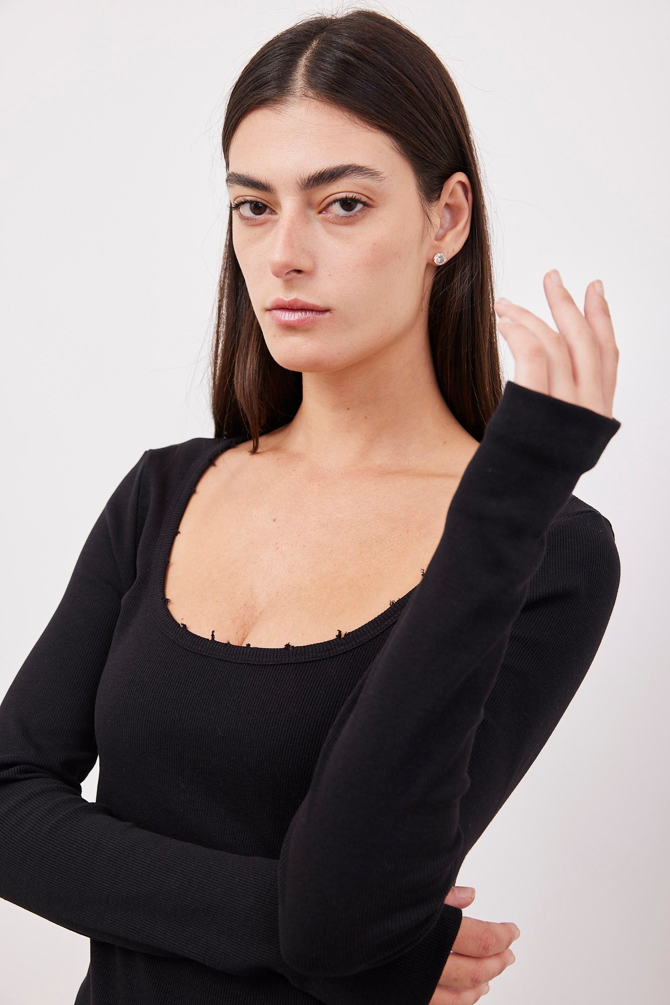 חולצת ריב ארוכה בשילוב קרעים - ITAY BRANDS