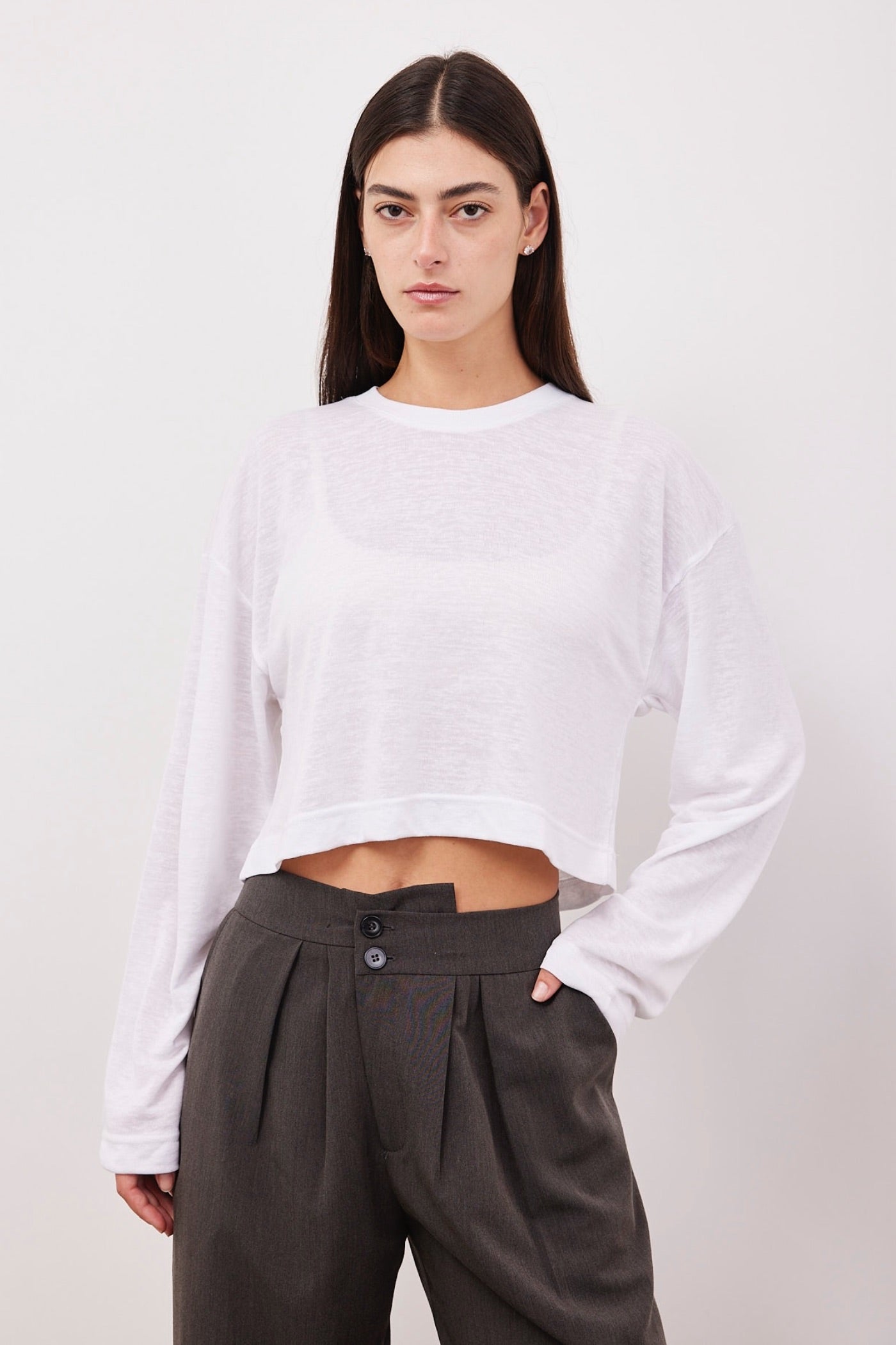 חולצת קרופ ארוכה במראה פשתן - ITAY BRANDS