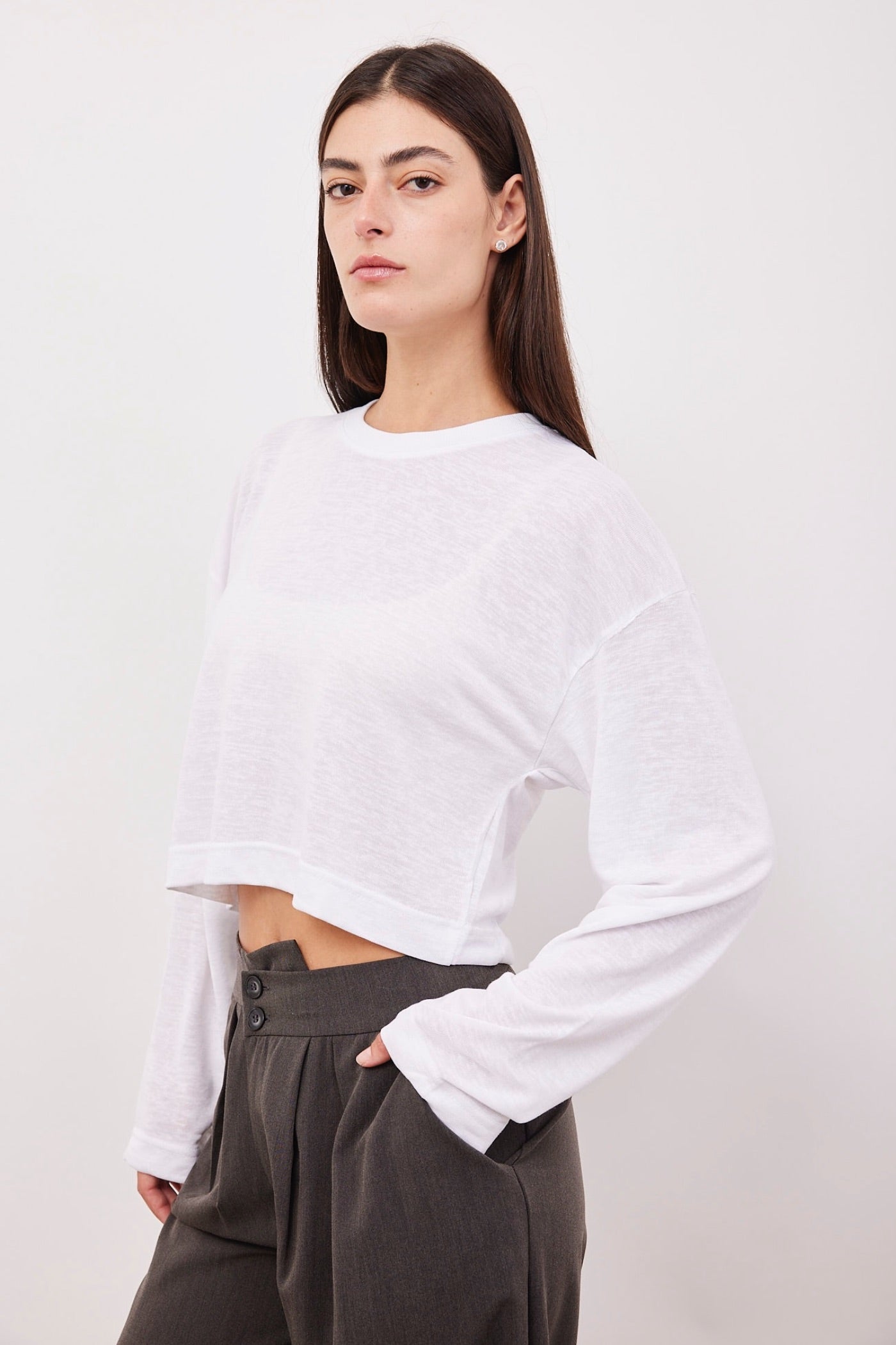 חולצת קרופ ארוכה במראה פשתן - ITAY BRANDS