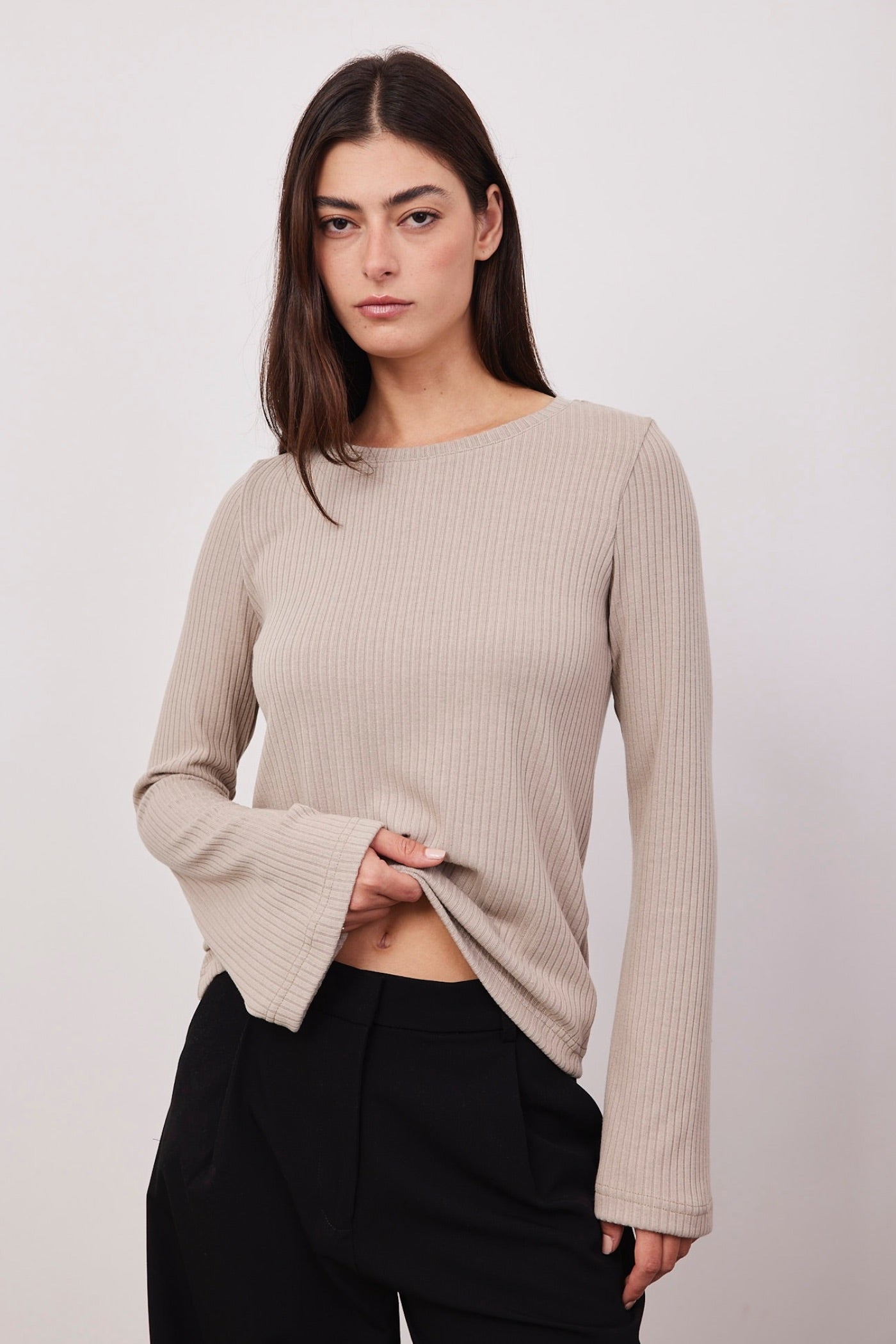 חולצה בטקסטורת פסים עם שרוול מתרחב - ITAY BRANDS