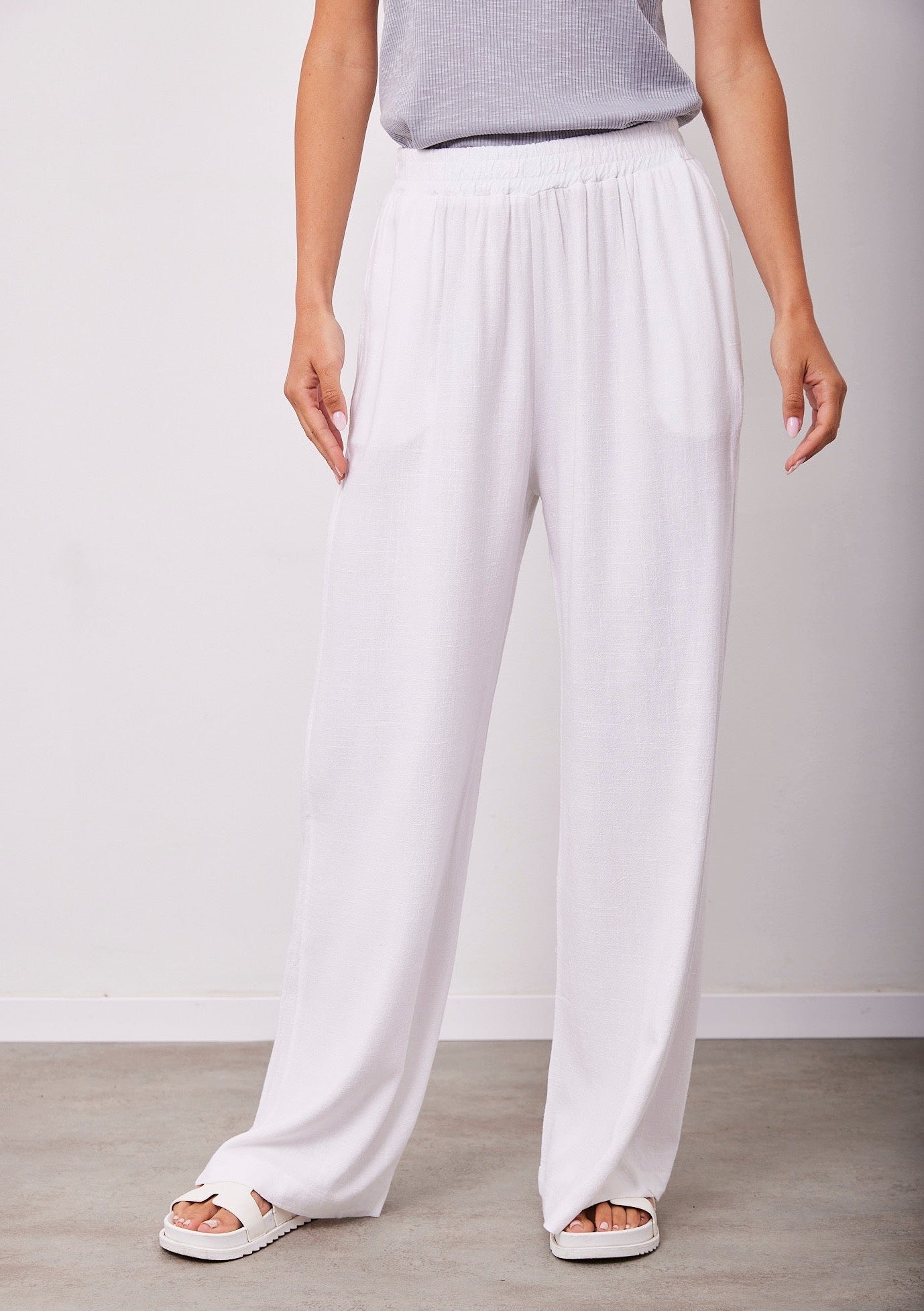 מכנסיים דמוי פשתן ארוכים מתרחבים - ITAY BRANDS