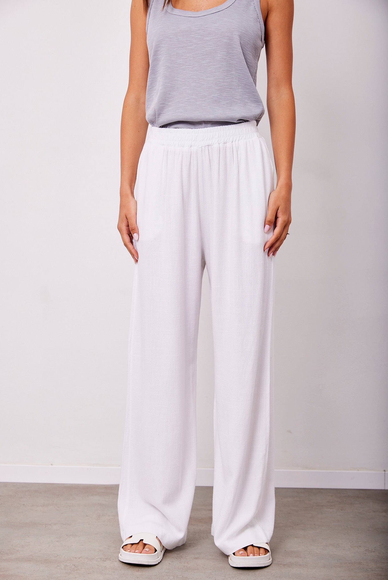 מכנסיים דמוי פשתן ארוכים מתרחבים - ITAY BRANDS