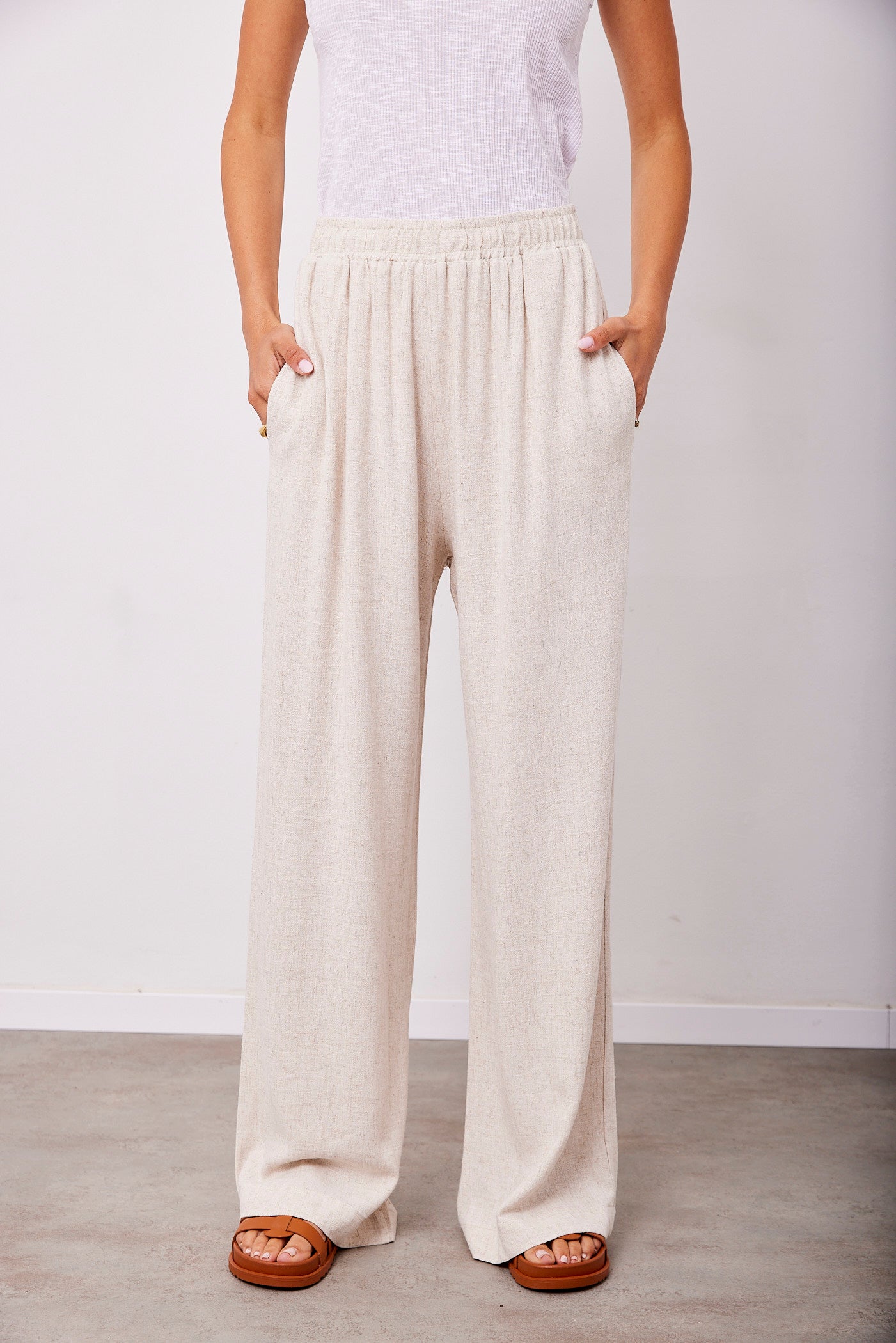 מכנסיים דמוי פשתן ארוכים מתרחבים - ITAY BRANDS