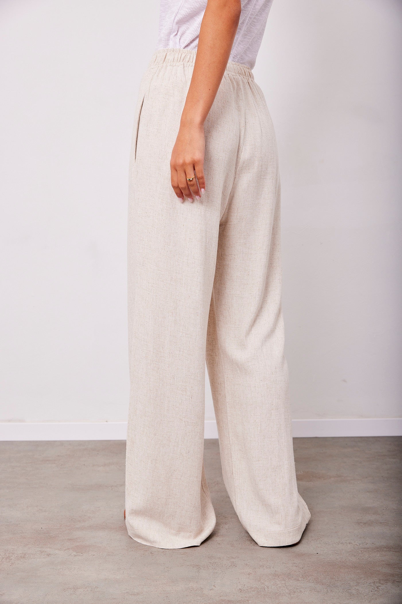 מכנסיים דמוי פשתן ארוכים מתרחבים - ITAY BRANDS