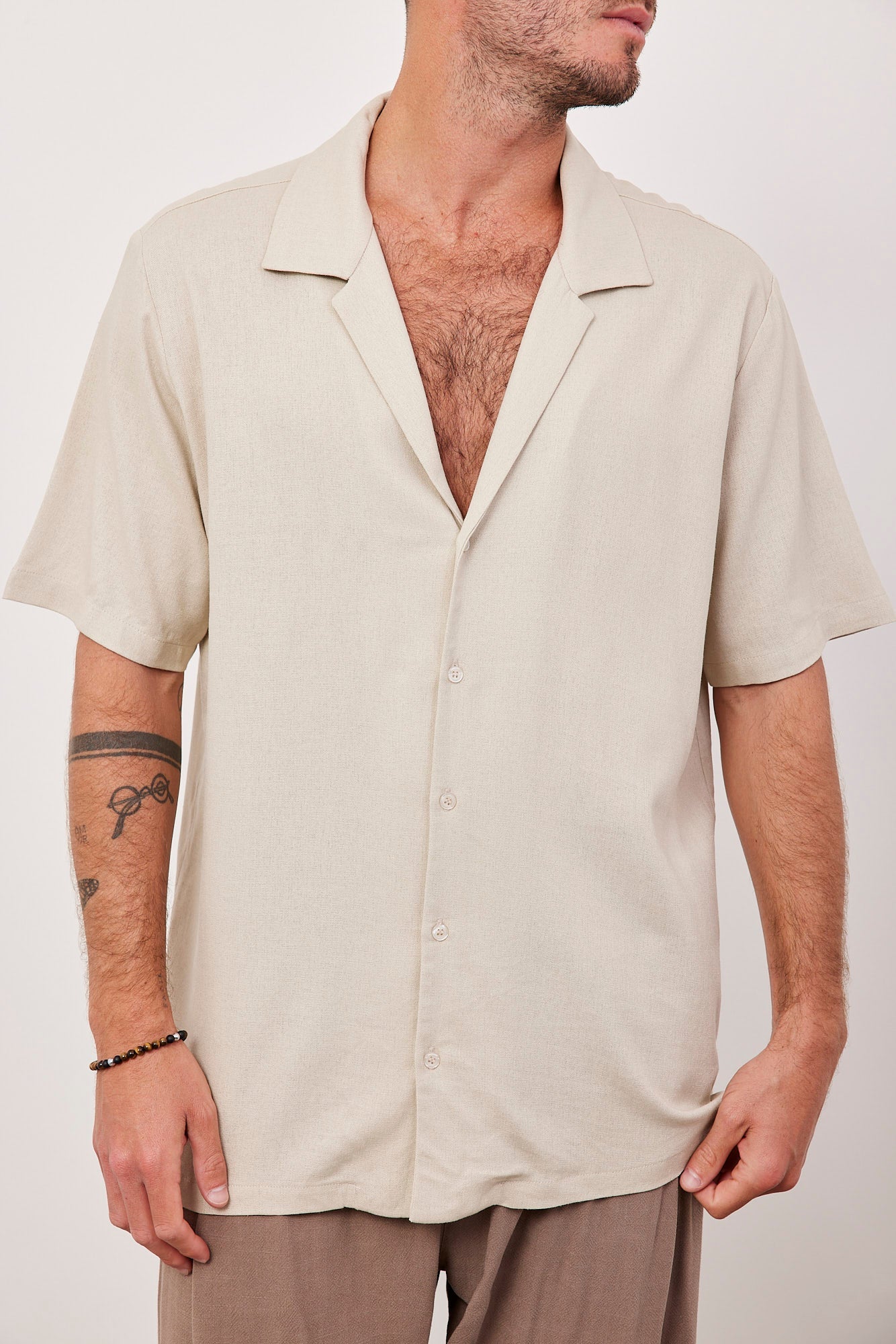 חולצה מכופתרת קצרה בשילוב פשתן - ITAY BRANDS