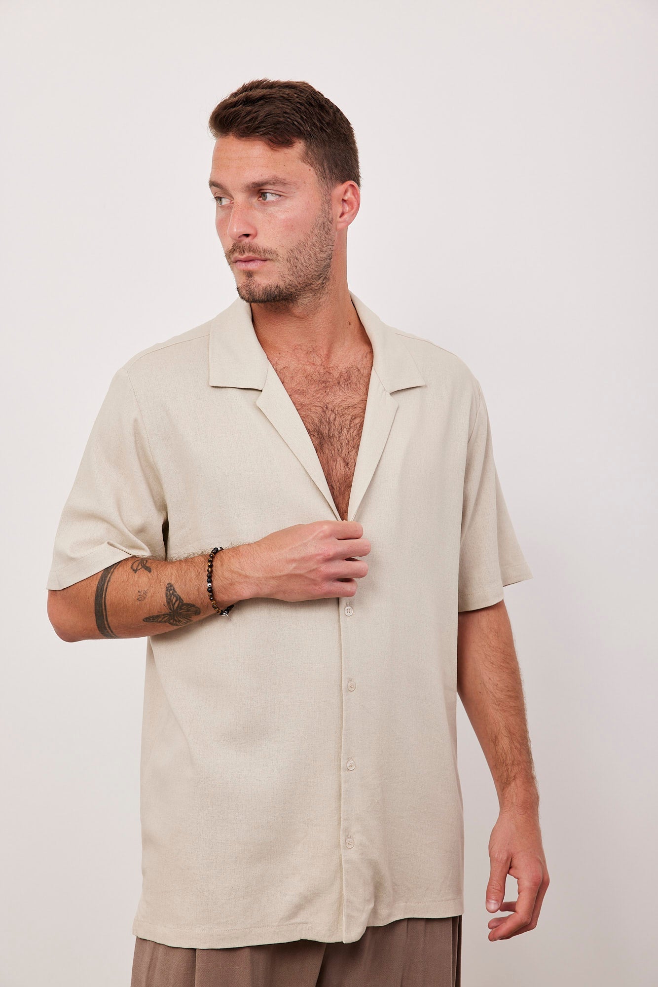 חולצה מכופתרת קצרה בשילוב פשתן - ITAY BRANDS