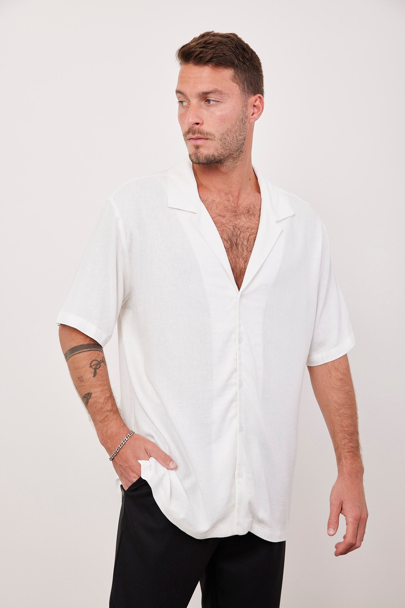 חולצה מכופתרת קצרה בשילוב פשתן - ITAY BRANDS