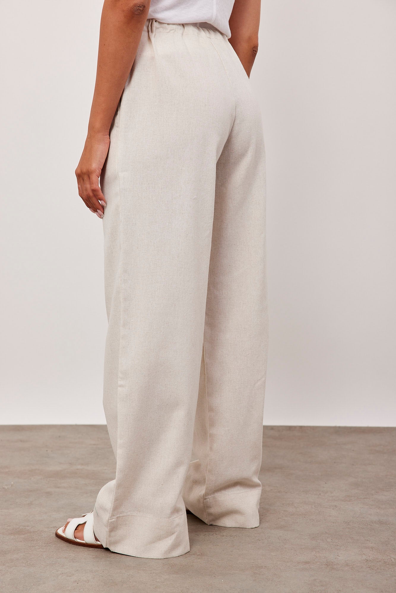 מכנסיים ארוכים בשילוב פשתן עם קשירה - ITAY BRANDS