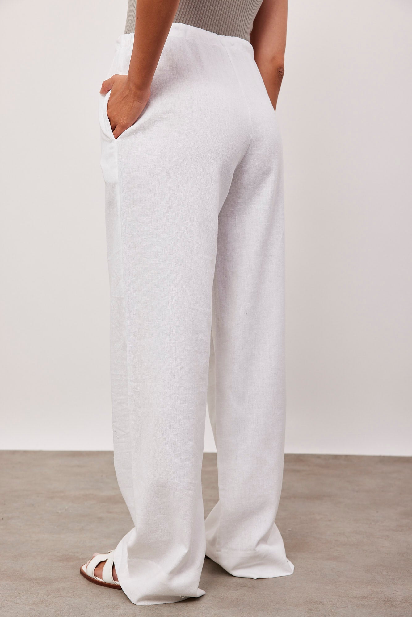 מכנסיים ארוכים בשילוב פשתן עם קשירה - ITAY BRANDS