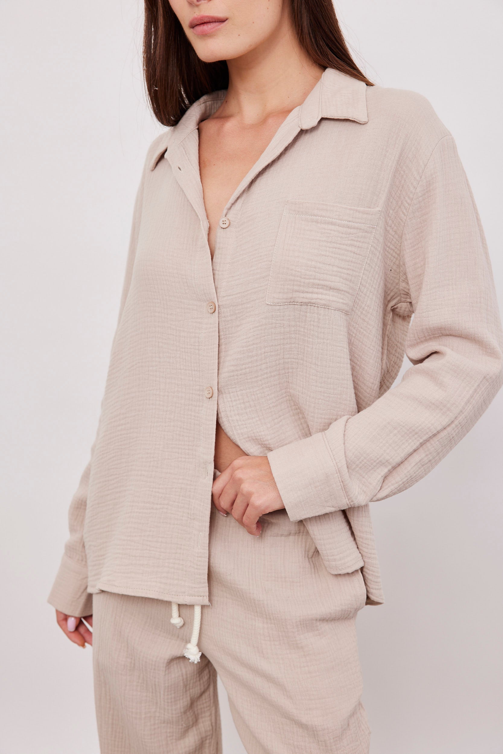 חולצת טטרה מכופתרת ארוכה