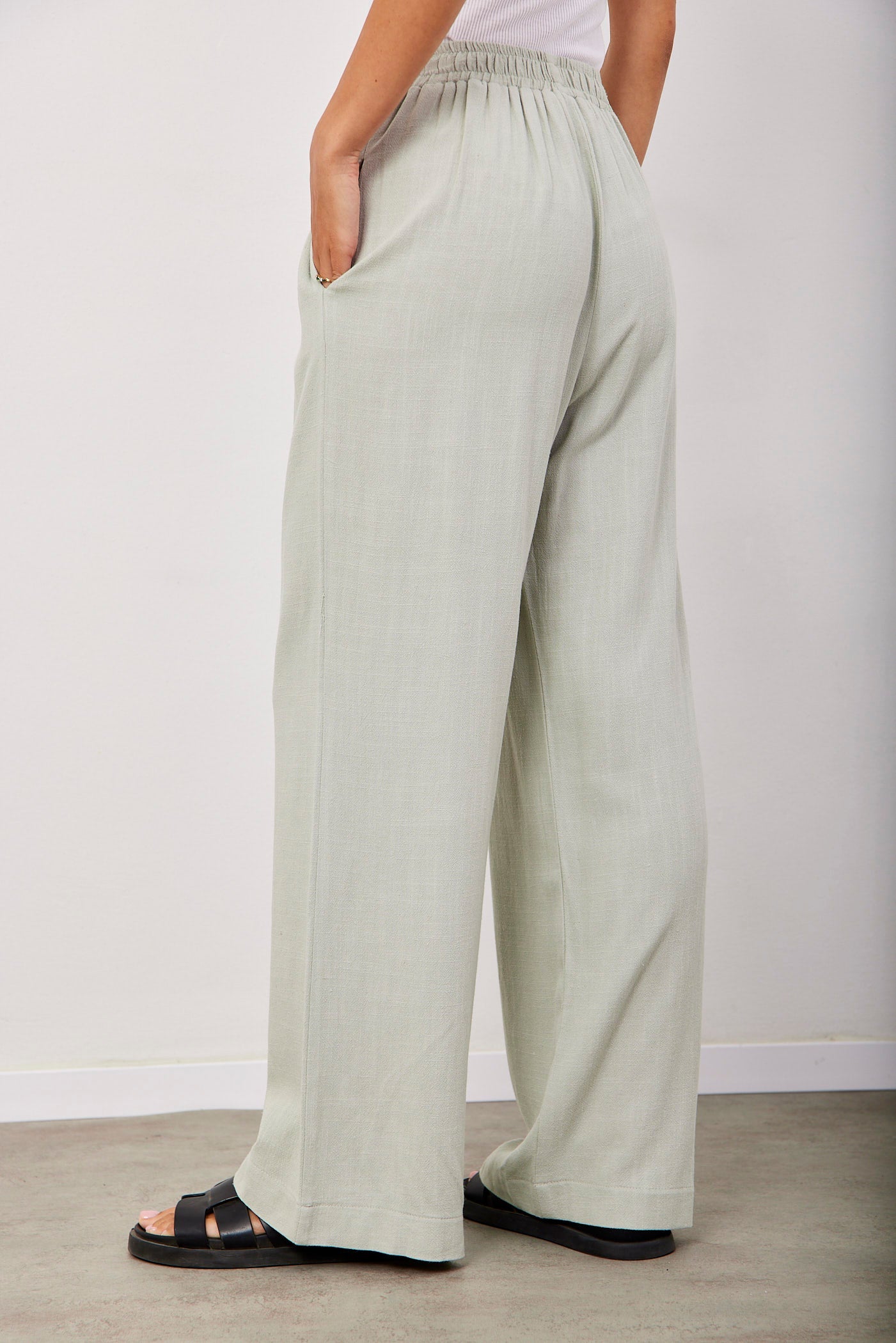 מכנסיים דמוי פשתן ארוכים מתרחבים - ITAY BRANDS