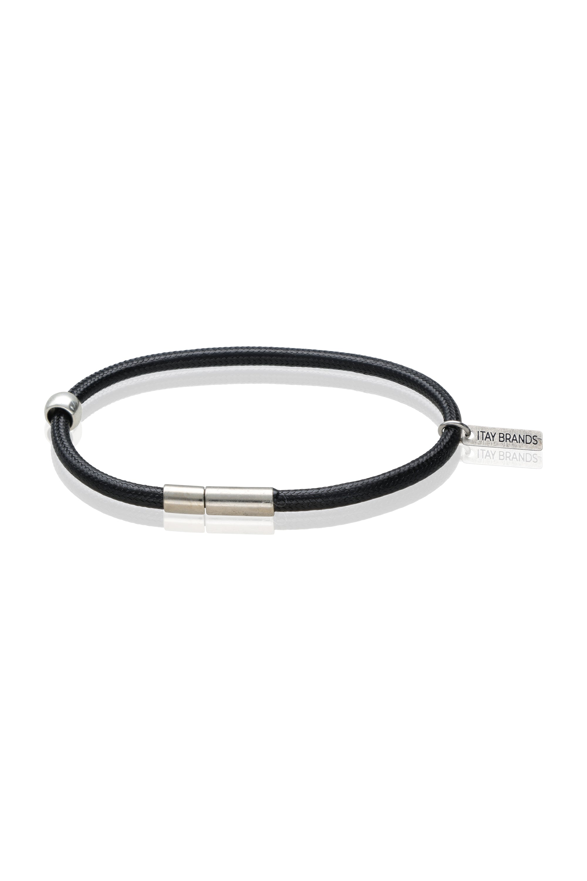 צמיד חבל שחור עם חרוז מתכת