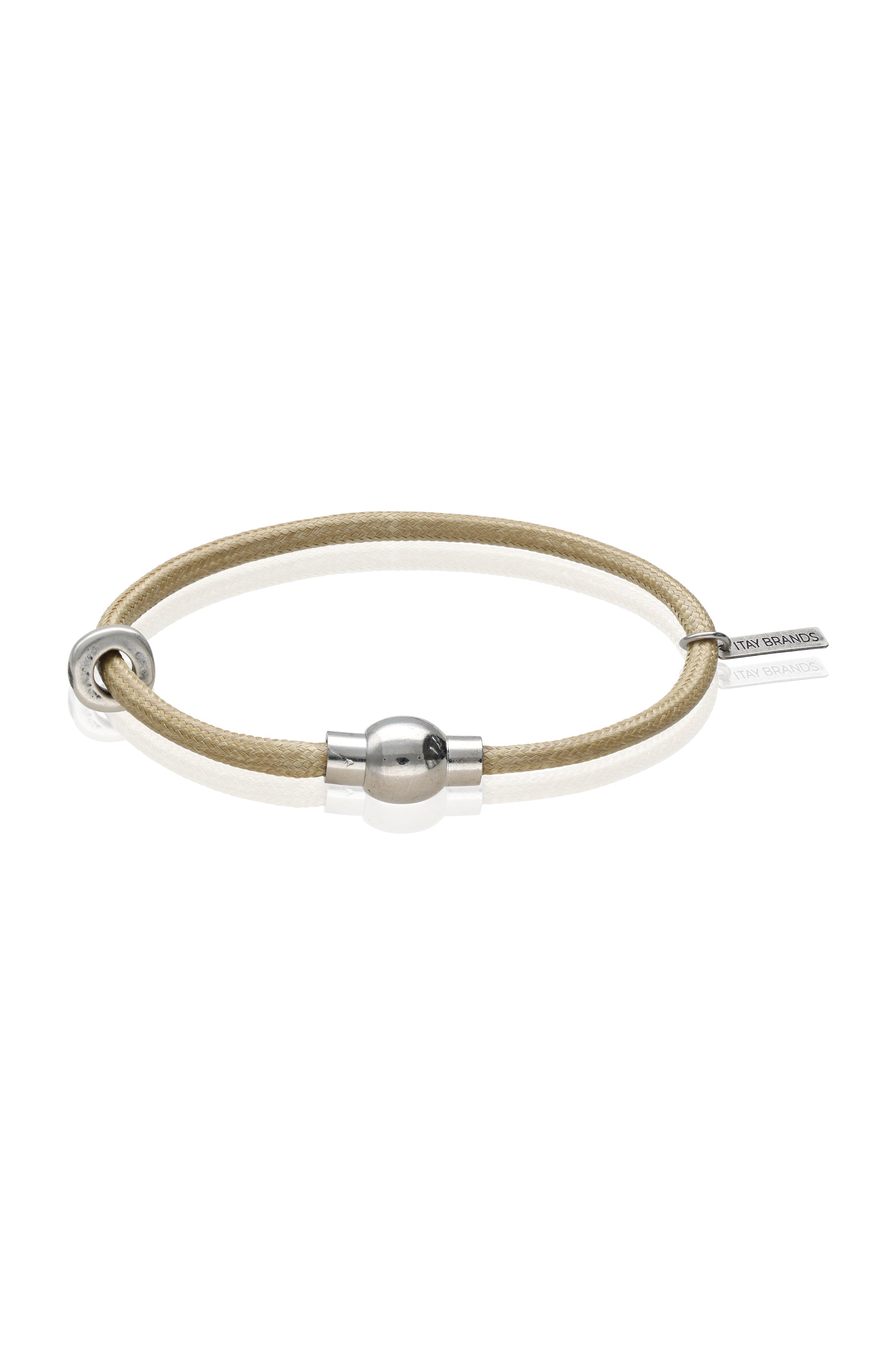 צמיד חבל בהיר בשילוב חרוז מתכת