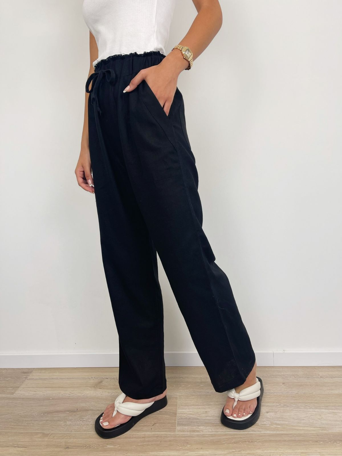 מכנסי פשתן כיסים בסיומת פרומה - ITAY BRANDS