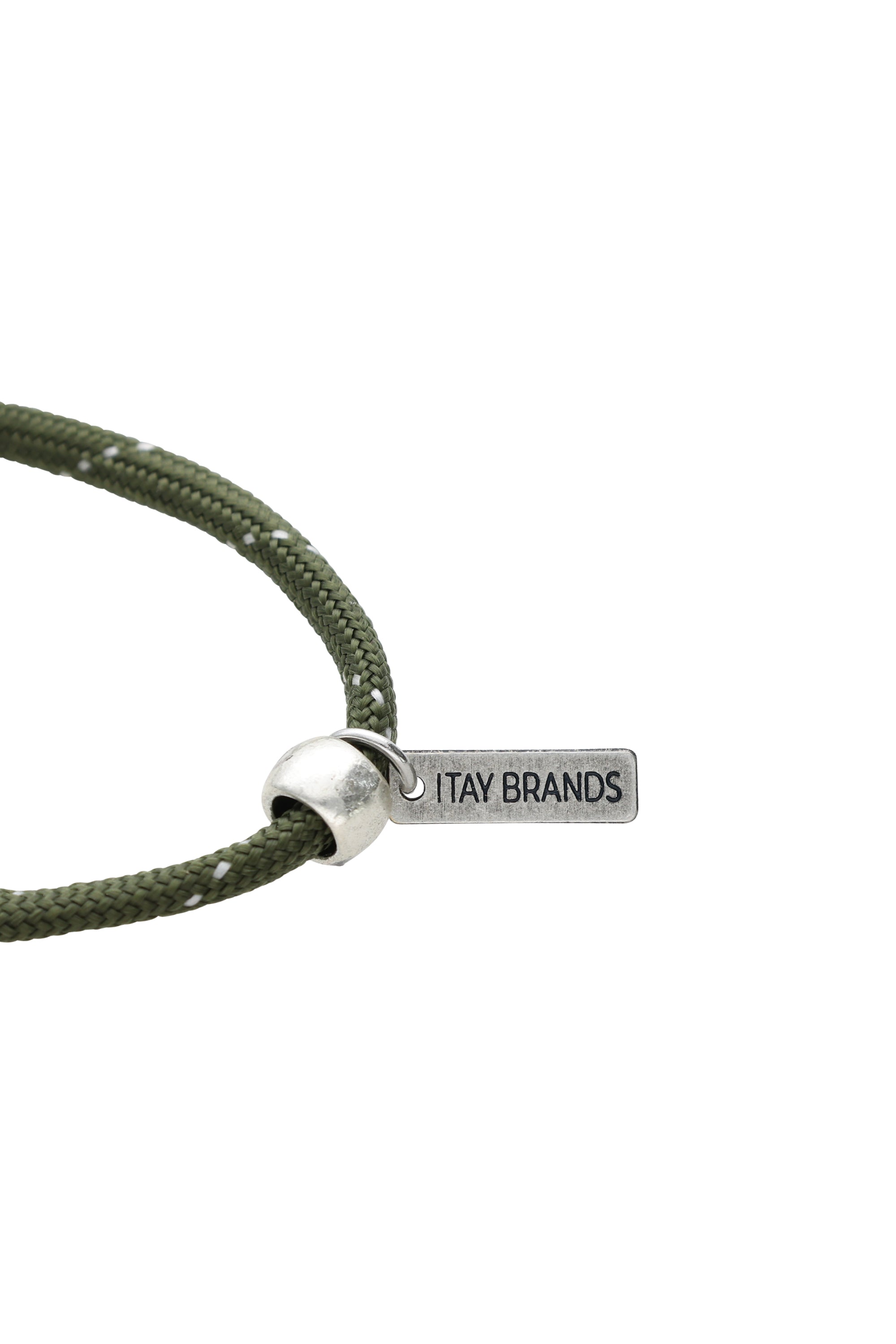 צמיד חבל ירוק זית בשילוב חרוז מתכת