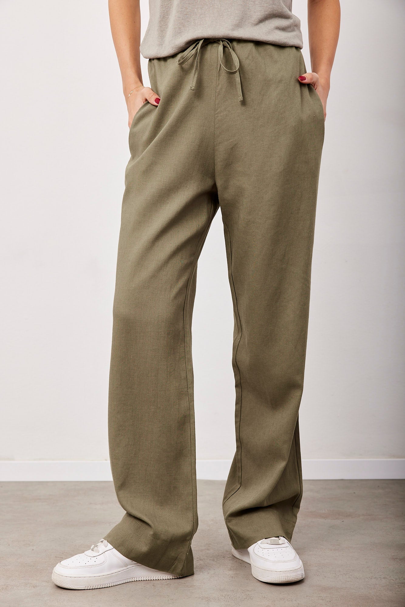 מכנסיים בשילוב פשתן בגזרה רחבה - ITAY BRANDS