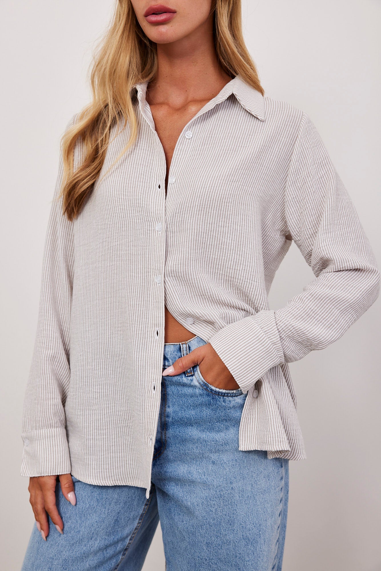 חולצת פסים מכופתרת ארוכה - ITAY BRANDS