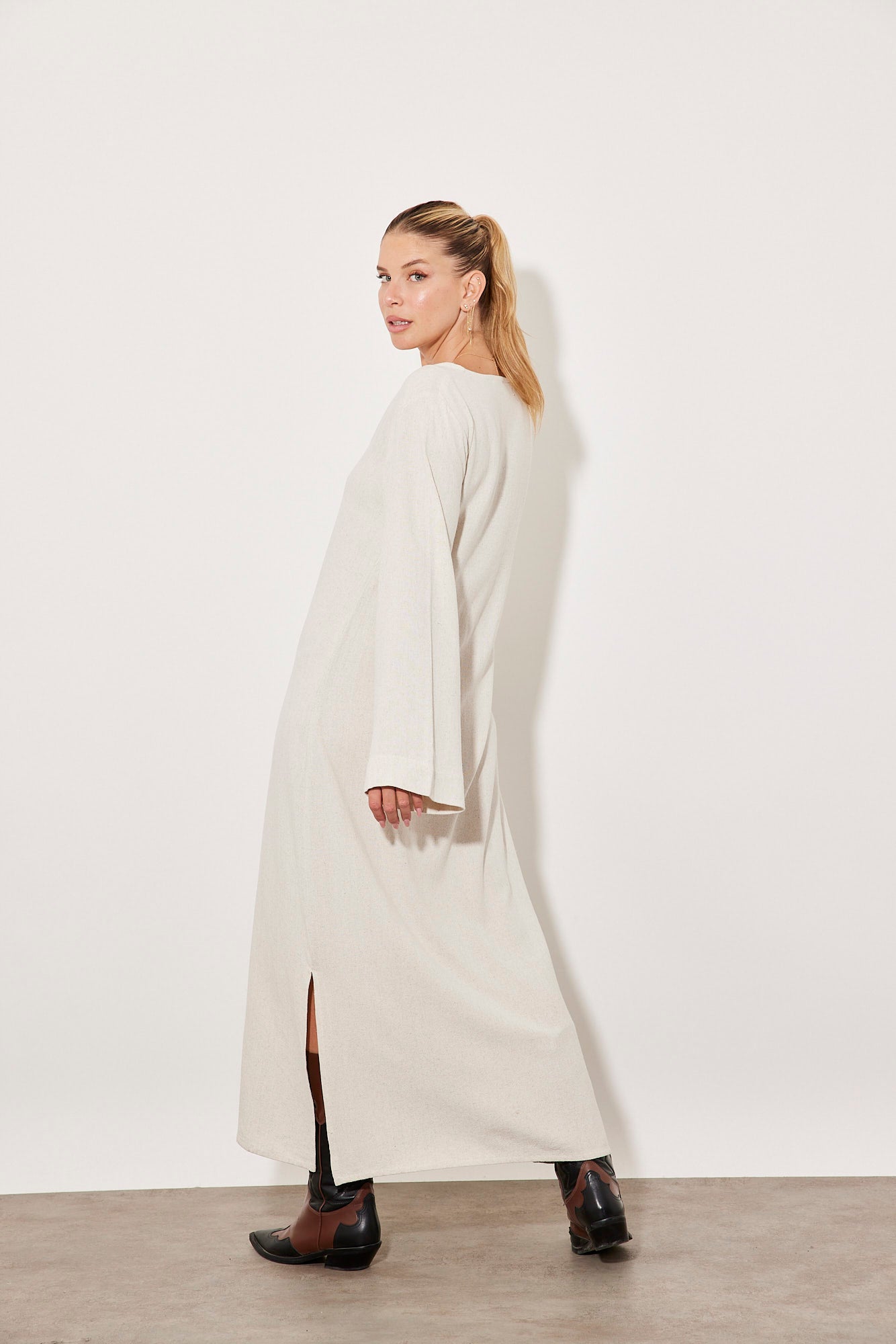 שמלה ארוכה דמוי פשתן - ITAY BRANDS