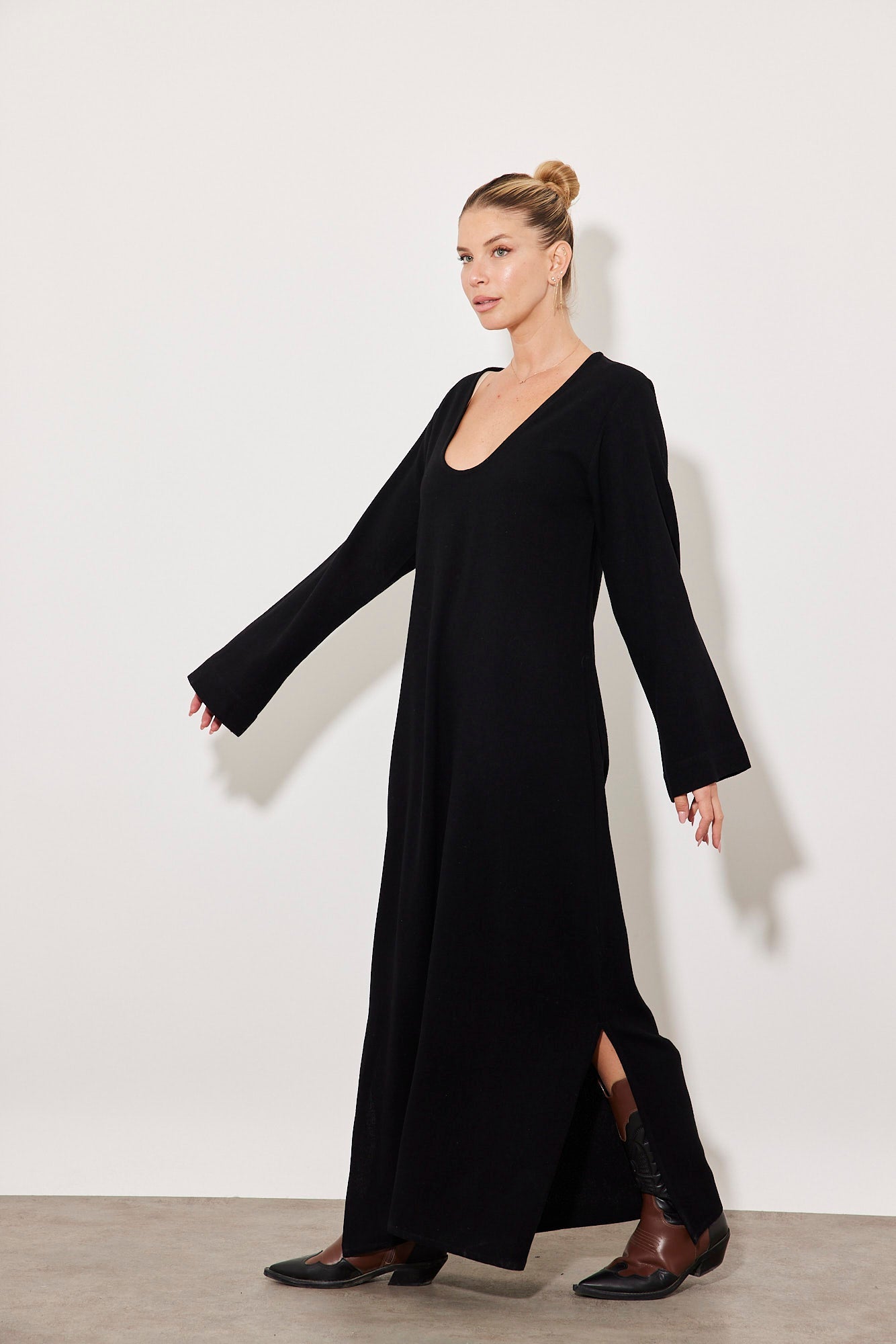 שמלה ארוכה דמוי פשתן - ITAY BRANDS