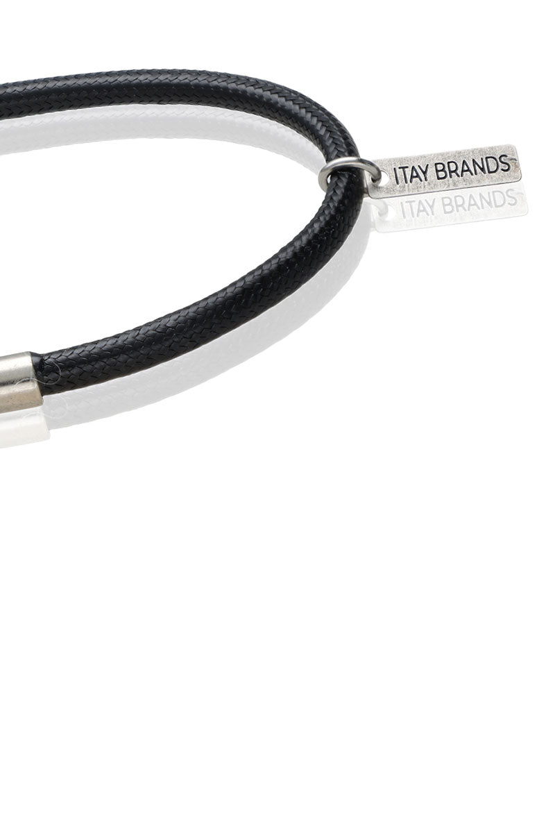 צמיד חבל שחור עם חרוז מתכת