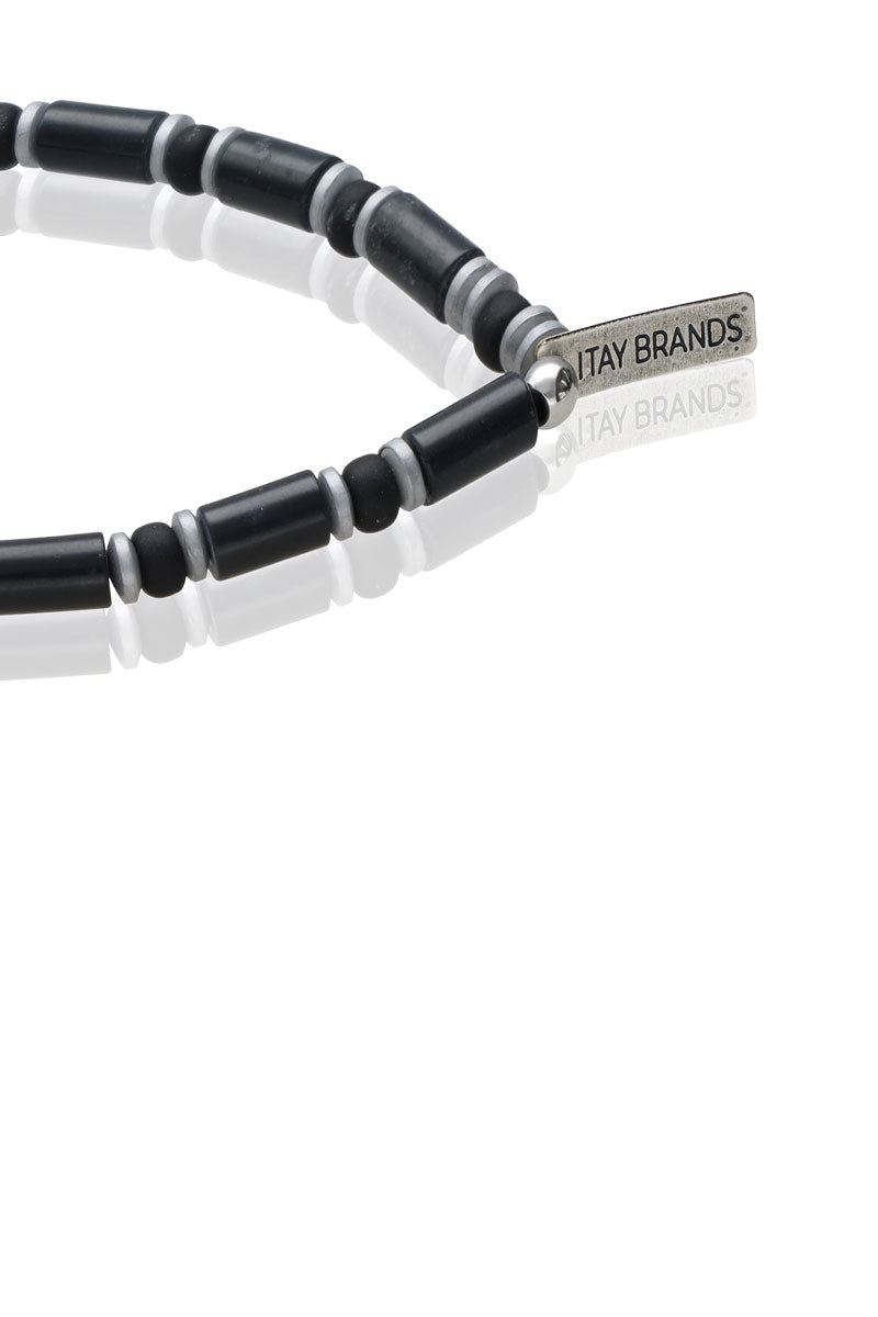 צמיד משולב חרוזים שחורים וכסופים