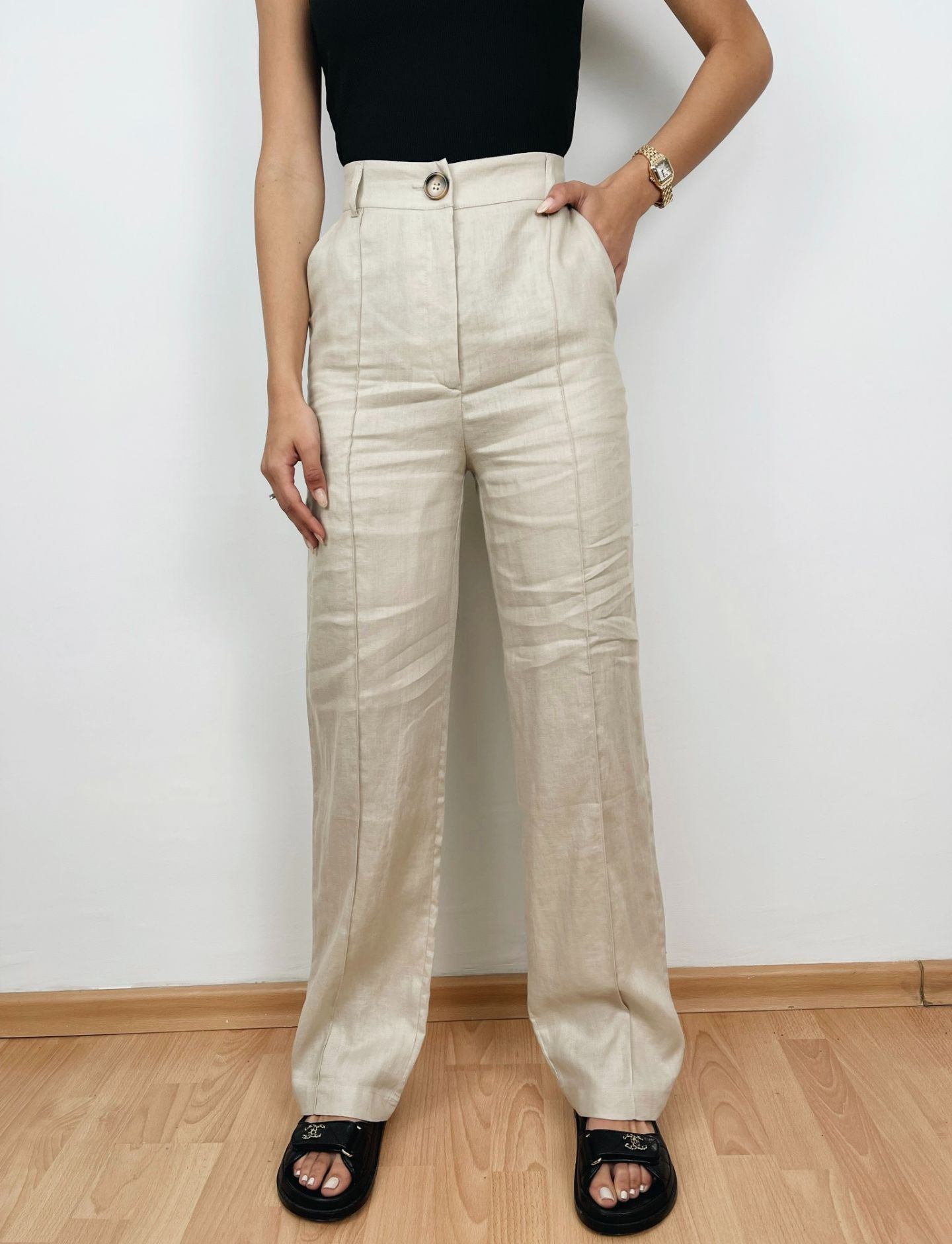 מכנסי דמוי פשתן תיפורים בולטים - ITAY BRANDS