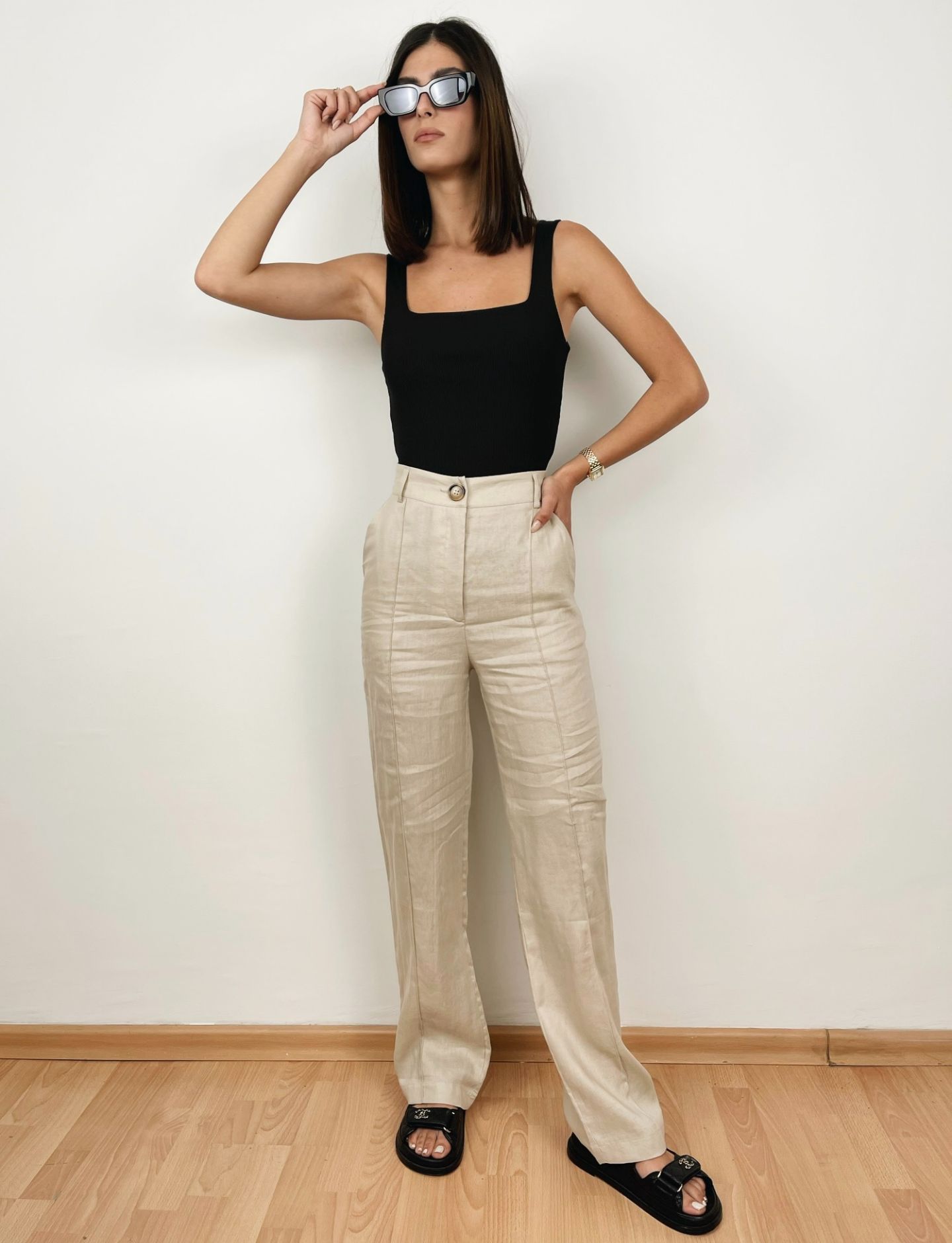 מכנסי דמוי פשתן תיפורים בולטים - ITAY BRANDS