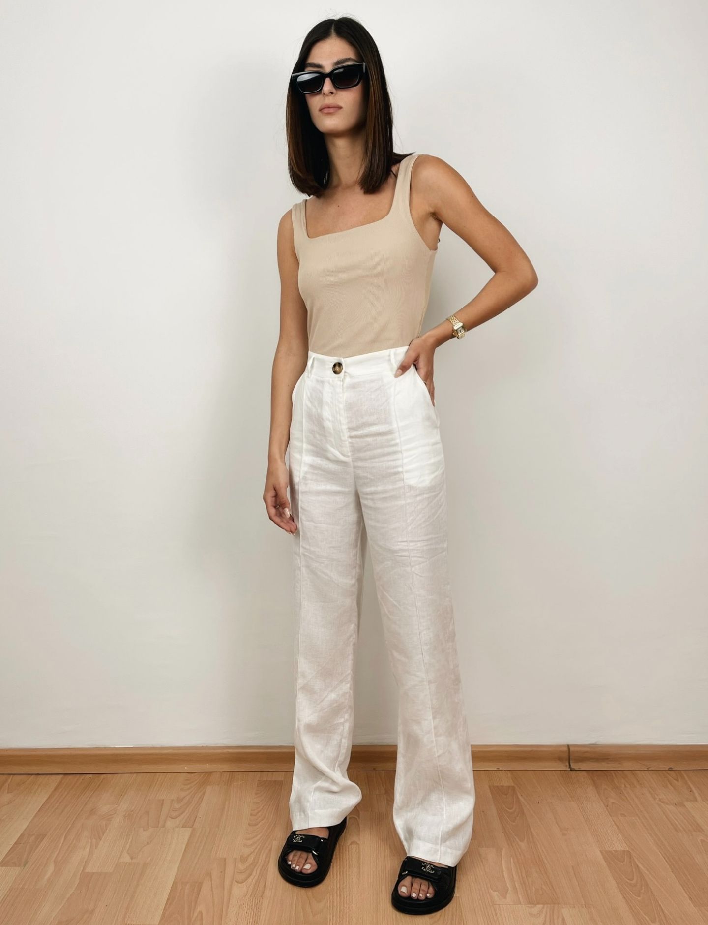 מכנסי דמוי פשתן תיפורים בולטים - ITAY BRANDS