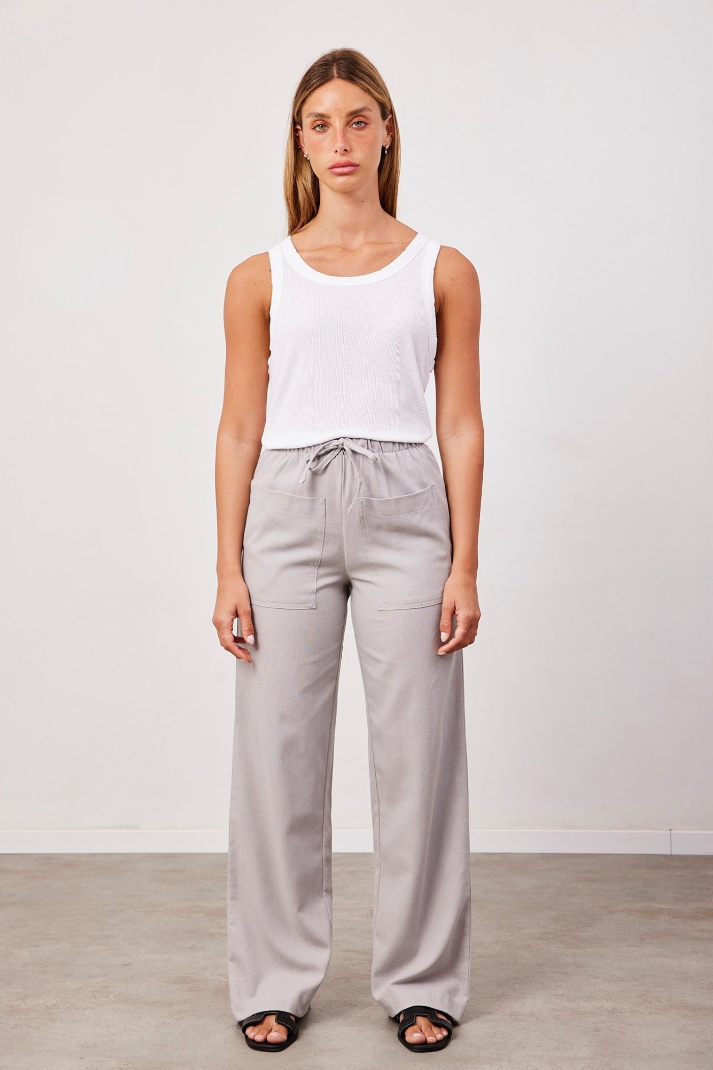 מכנסיים בשילוב פשתן עם כיסים קדמיים - ITAY BRANDS