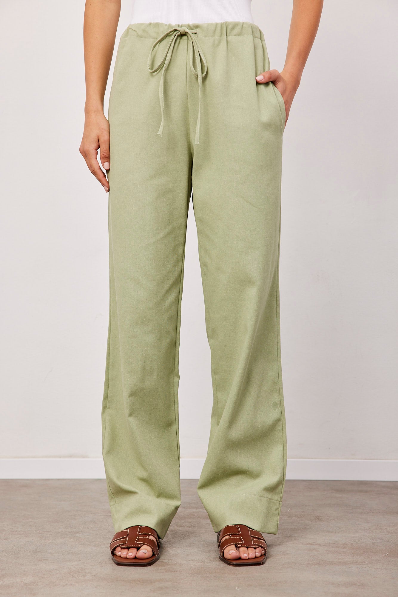 מכנסיים בשילוב פשתן בגזרה רחבה - ITAY BRANDS