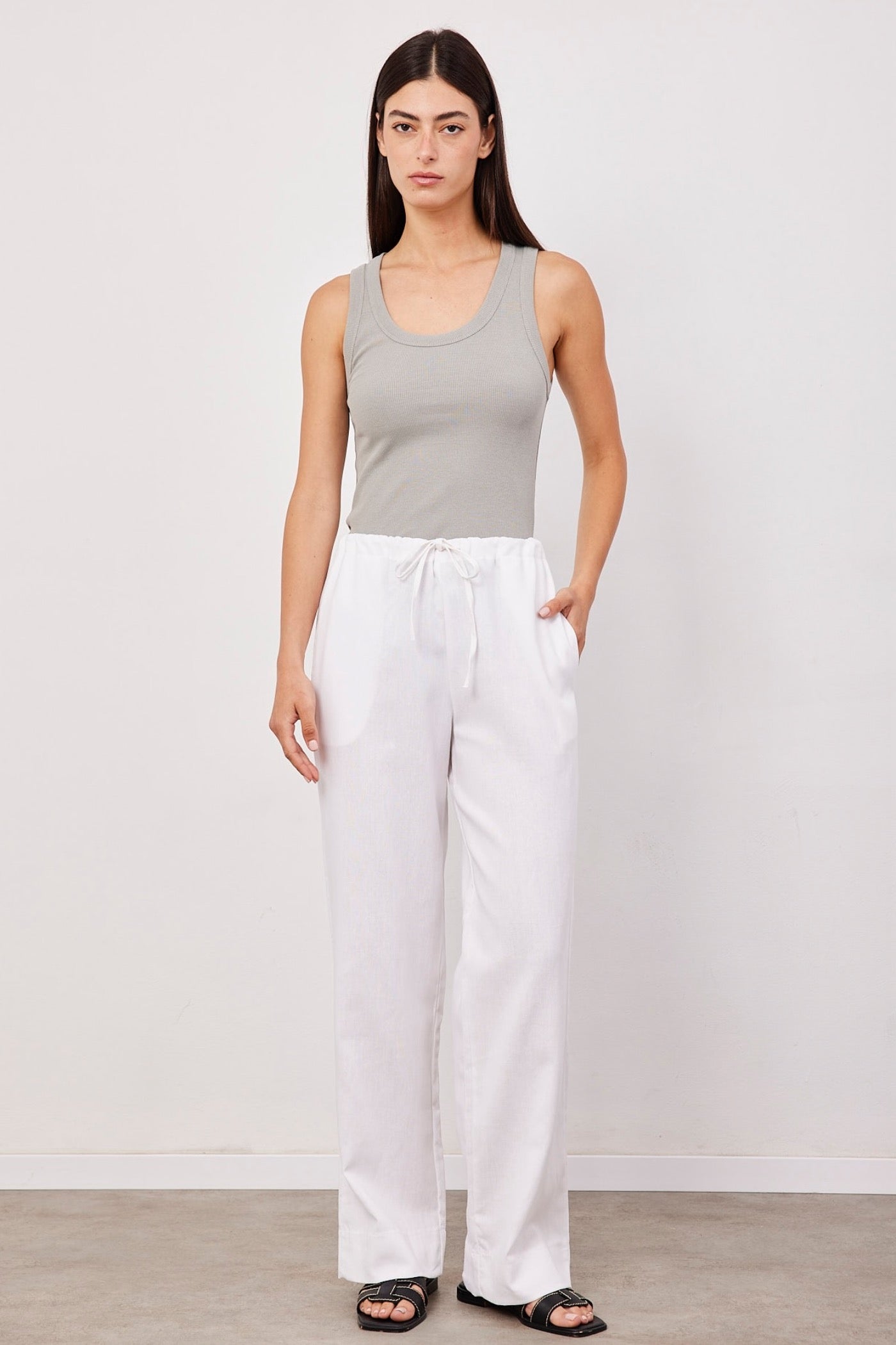 מכנסיים בשילוב פשתן בגזרה רחבה - ITAY BRANDS