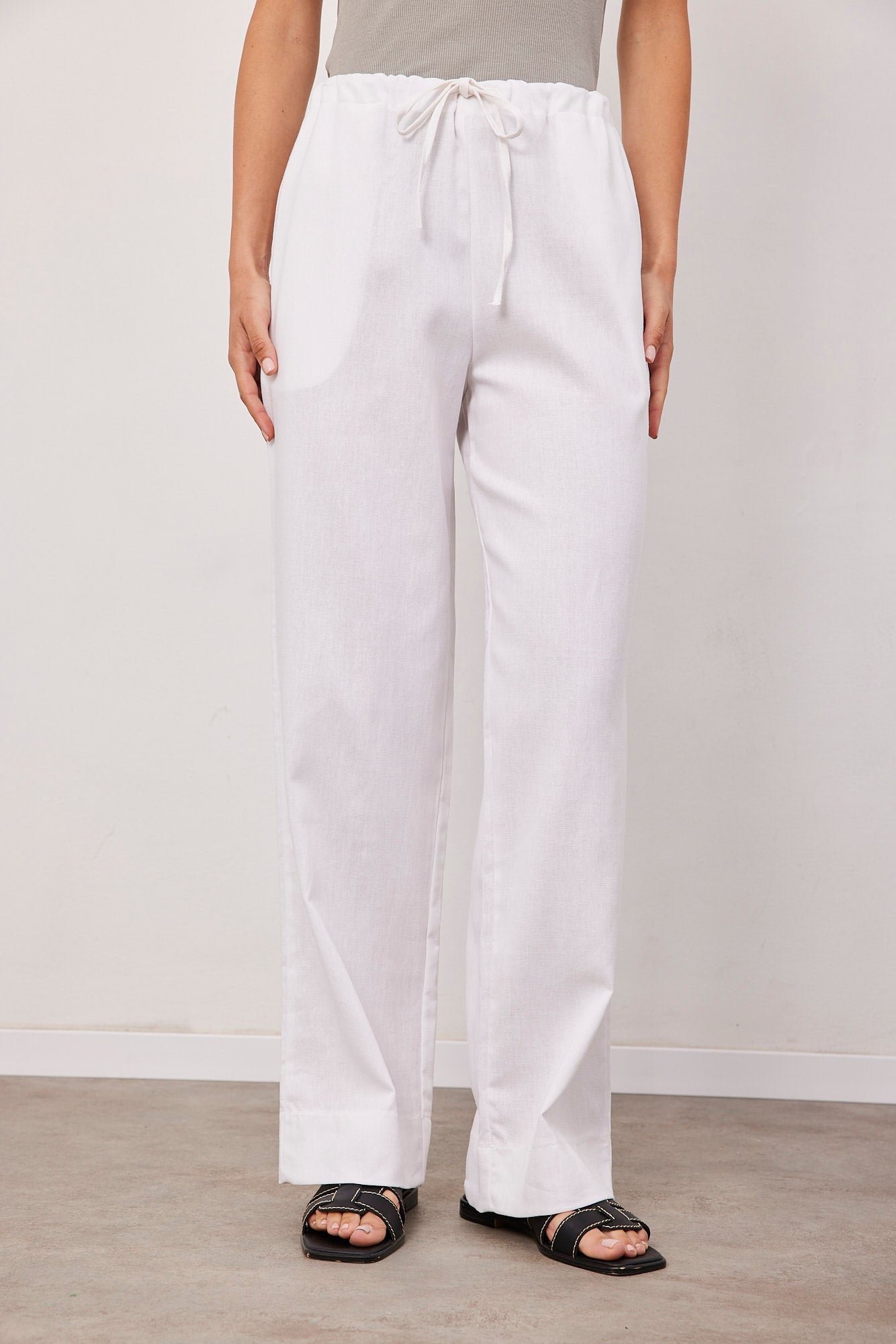 מכנסיים בשילוב פשתן בגזרה רחבה - ITAY BRANDS