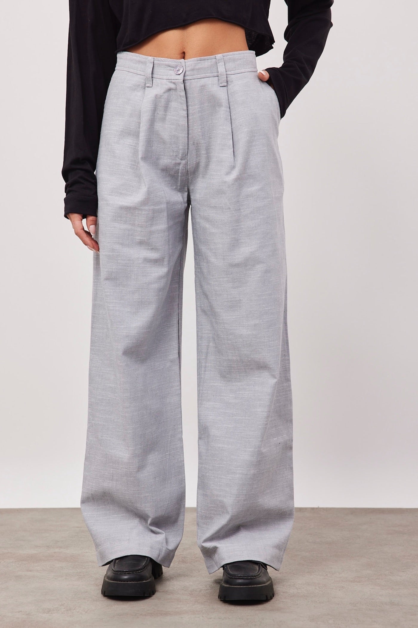 מכנסי ארוכים בשילוב פשתן במראה מחויט - ITAY BRANDS