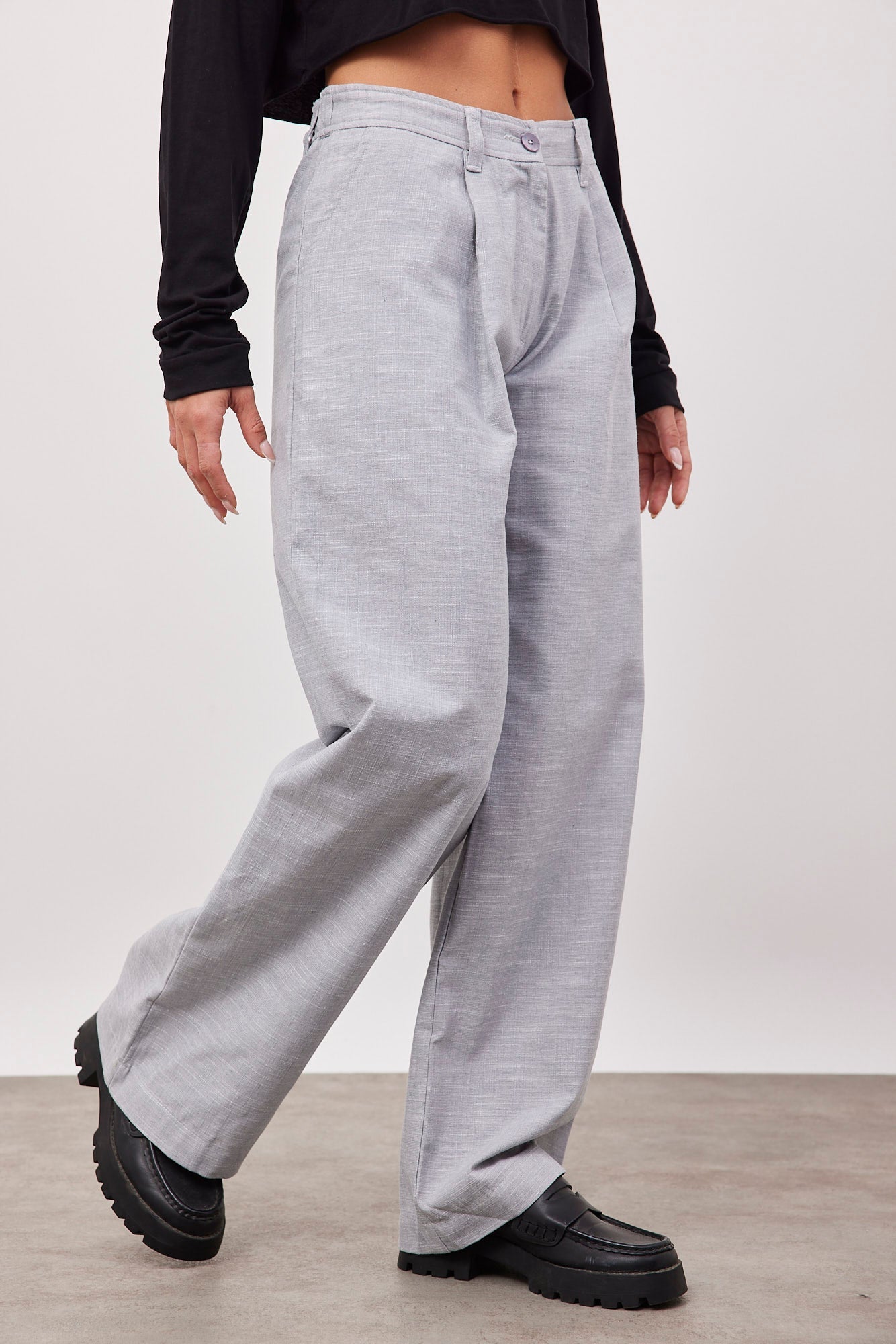 מכנסי ארוכים בשילוב פשתן במראה מחויט - ITAY BRANDS