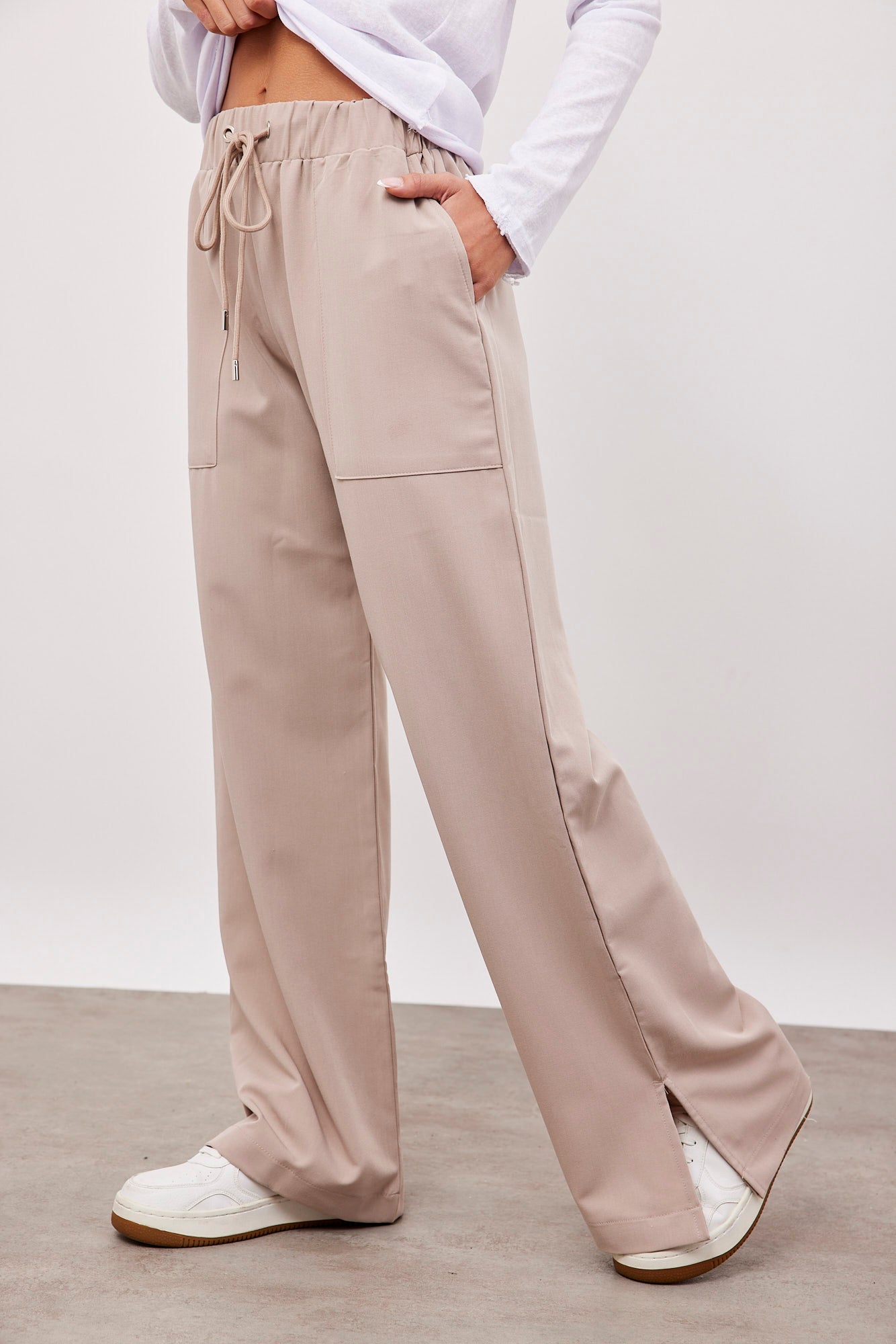 מכנסיים מבד מחויט עם גומי במותן - ITAY BRANDS