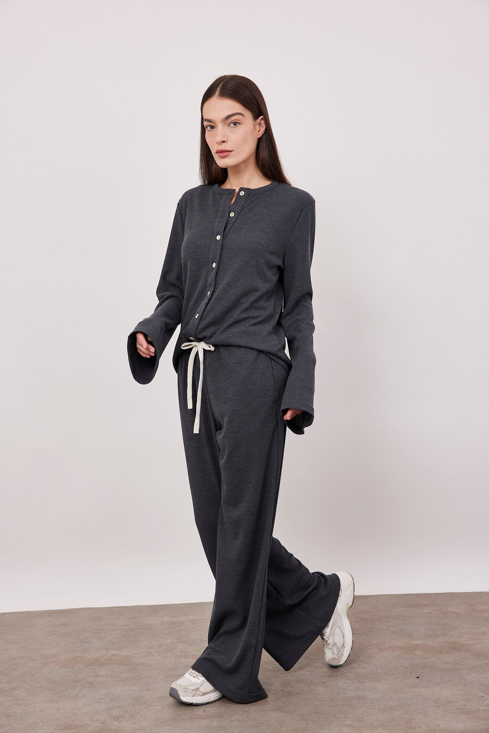 מכנסי וופל ארוכים עם שרוך