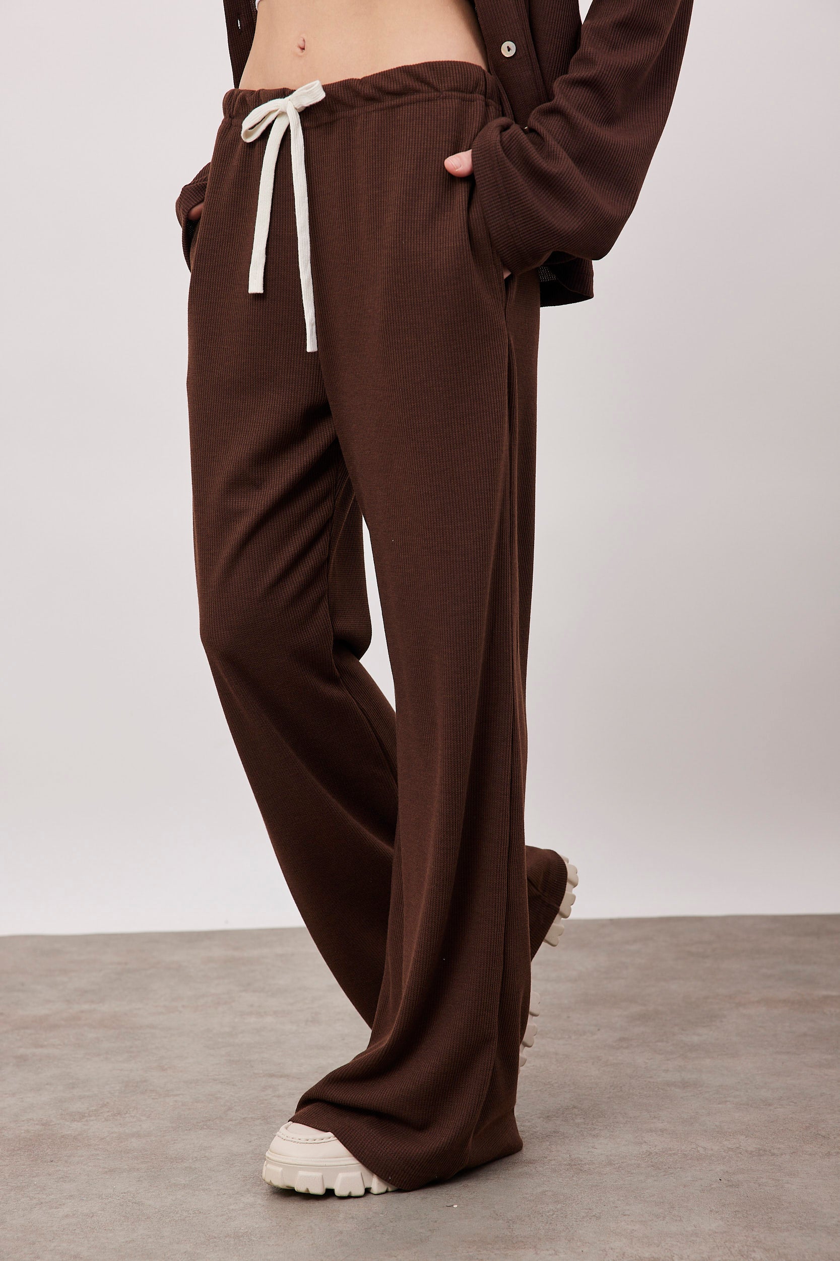 מכנסי וופל ארוכים עם שרוך