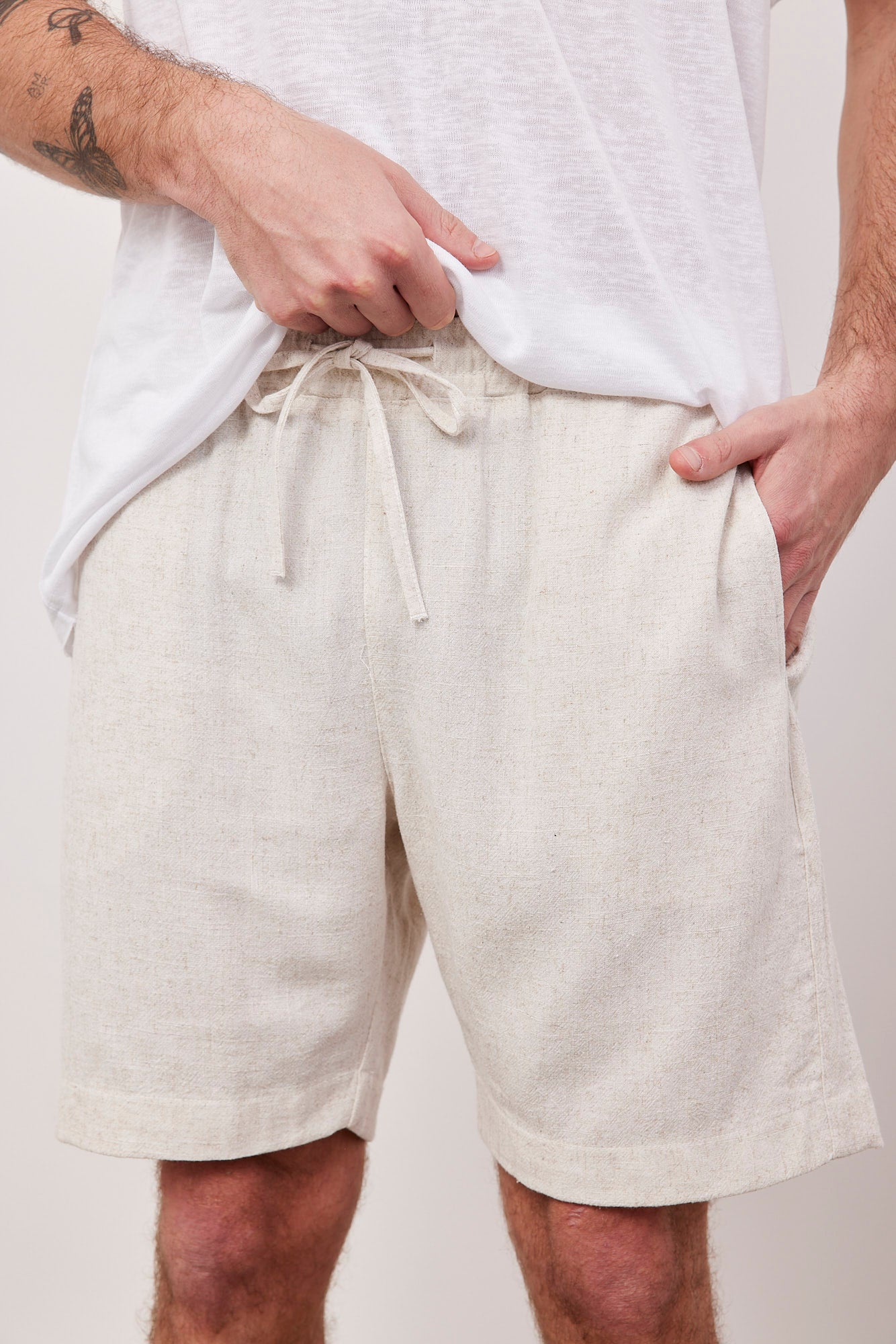 מכנסי ברמודה בשילוב בד פשתן - ITAY BRANDS