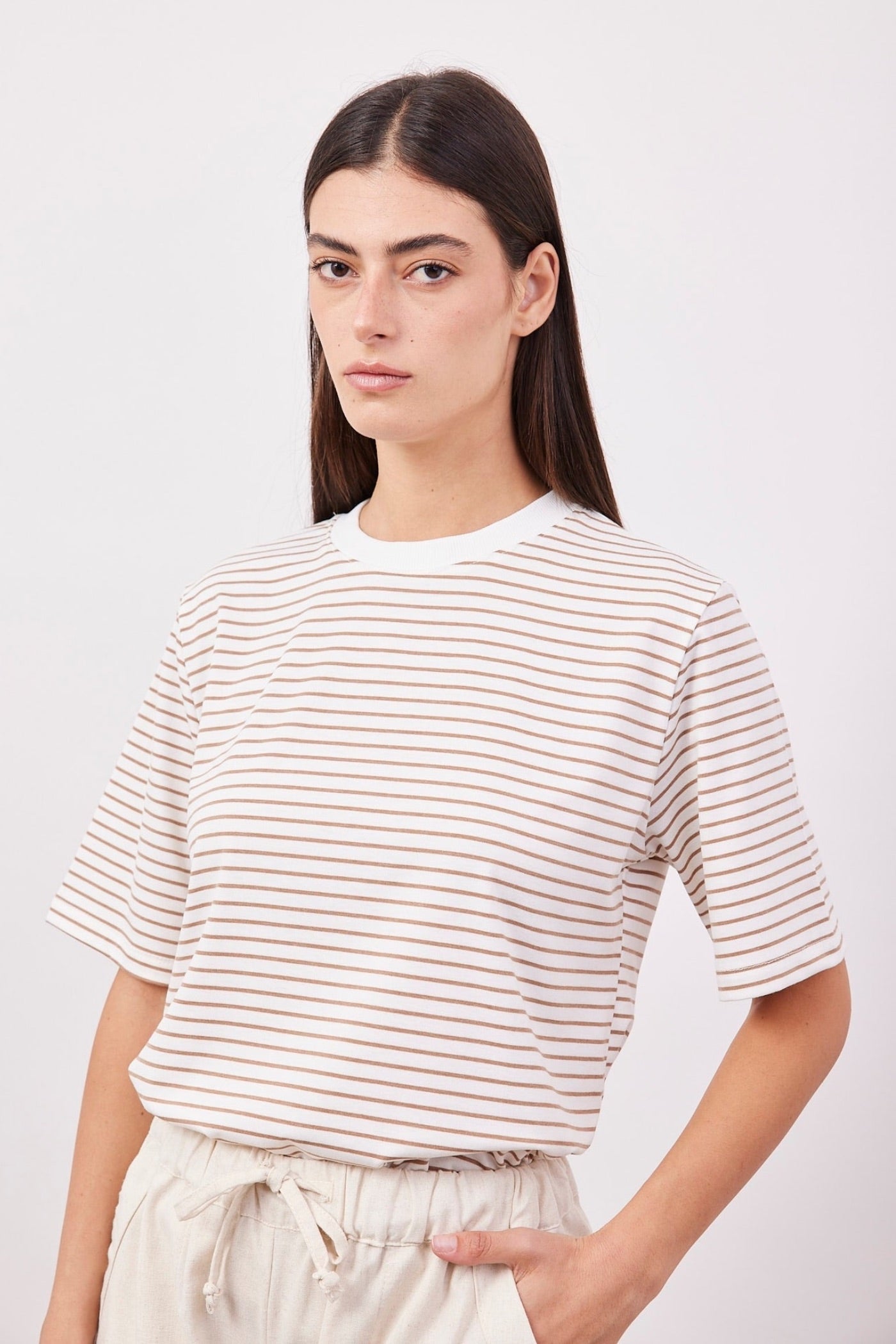 טי-שרט פסים אוברסייז צווארון ריב - ITAY BRANDS