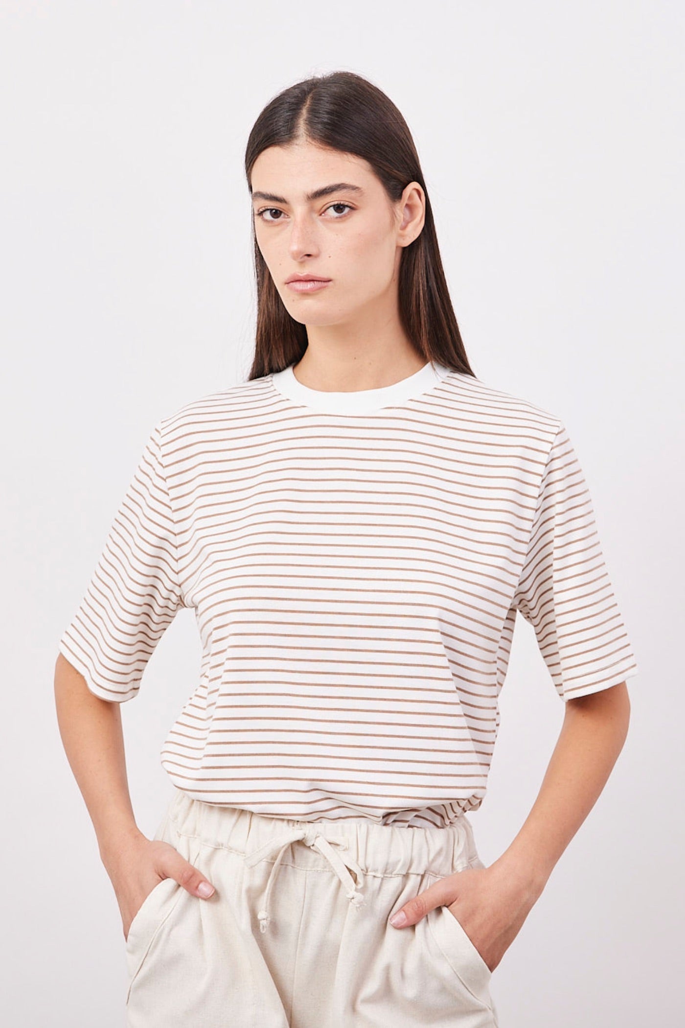 טי-שרט פסים אוברסייז צווארון ריב - ITAY BRANDS